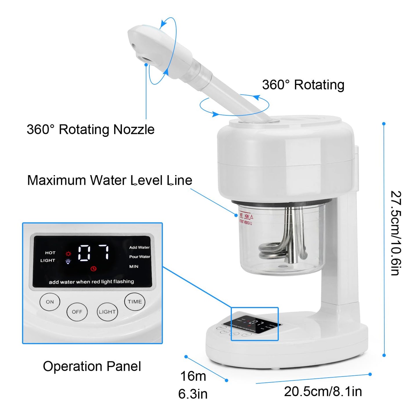 White Smoke JOSTZHXIN Facial Steamer Nano Ionic Face Steamer with Extendable Arm,Portable Facial Steamer 360°Rotating Nozzle Esthetician Steamer for Personal Care at Home or Salon