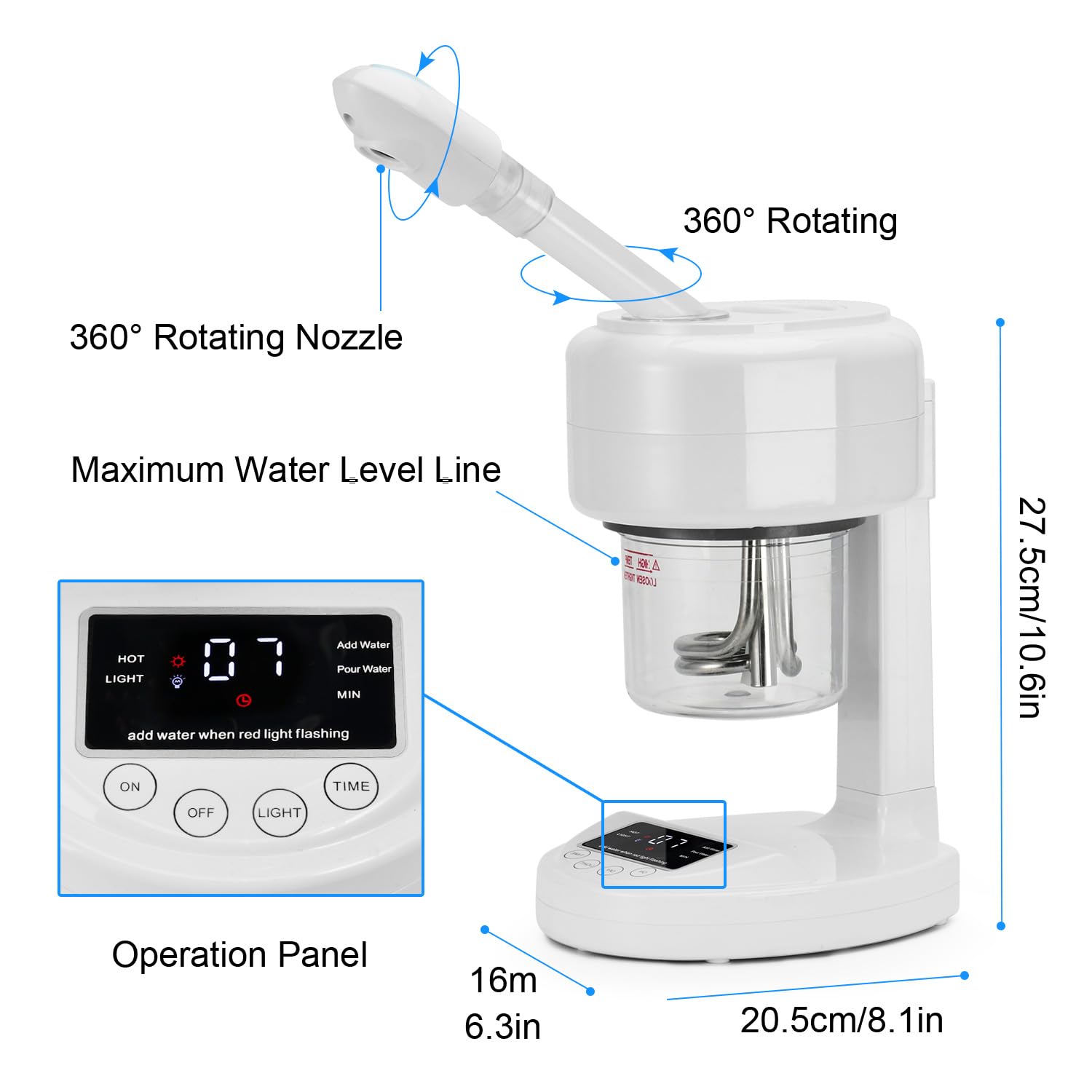 White Smoke JOSTZHXIN Facial Steamer Nano Ionic Face Steamer with Extendable Arm,Portable Facial Steamer 360°Rotating Nozzle Esthetician Steamer for Personal Care at Home or Salon