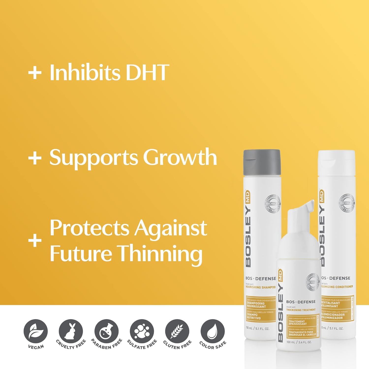 Sandy Brown BosleyMD BosDefense 30-Day Hair Thinning Kit for Men & Women – DHT Blocking Shampoo, Volumizing Conditioner & Leave-In Thickening Treatment – Hair Growth Support System for Fuller, Thicker Hair