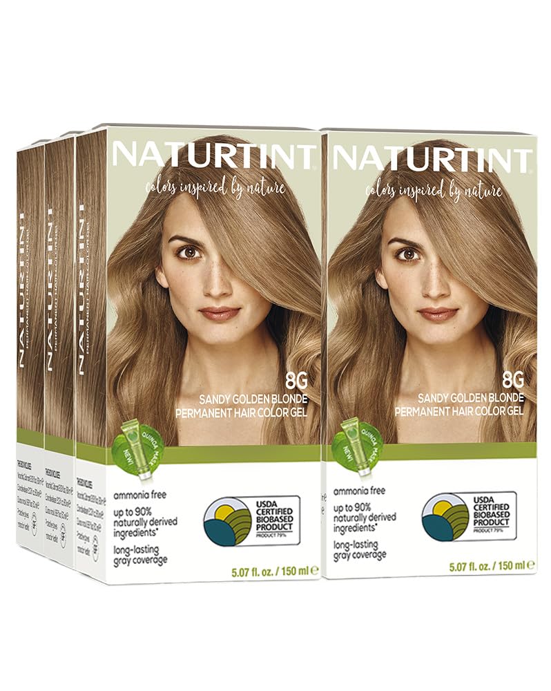 White Smoke Naturtint 8G Sandy Golden Blonde Permanent Hair Color (Pack of 6), Ammonia Free, Vegan, Cruelty Free, up to 100% Gray Coverage, Long Lasting Results (Packaging may vary)