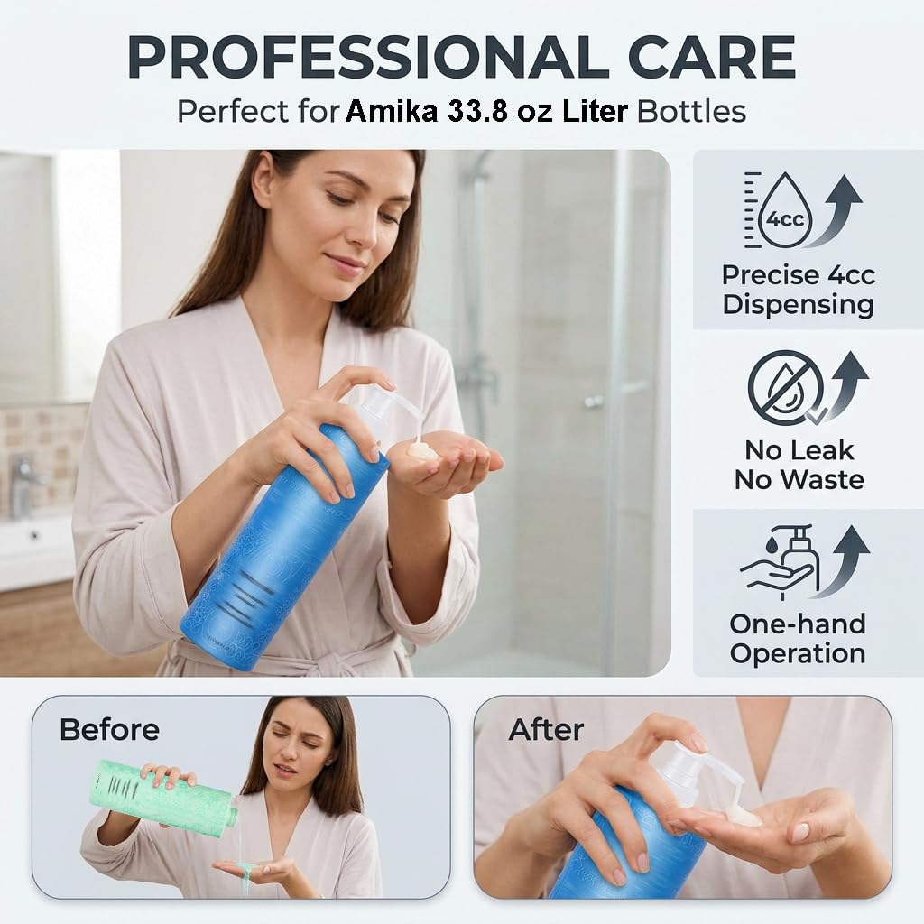 White Smoke 2 Pack Shampoo and Conditioner Pump Compatible with Amika 1L/33.8 Fl Oz Bottle, Liter Pump for amika 33.8 oz Pump Dispenser
