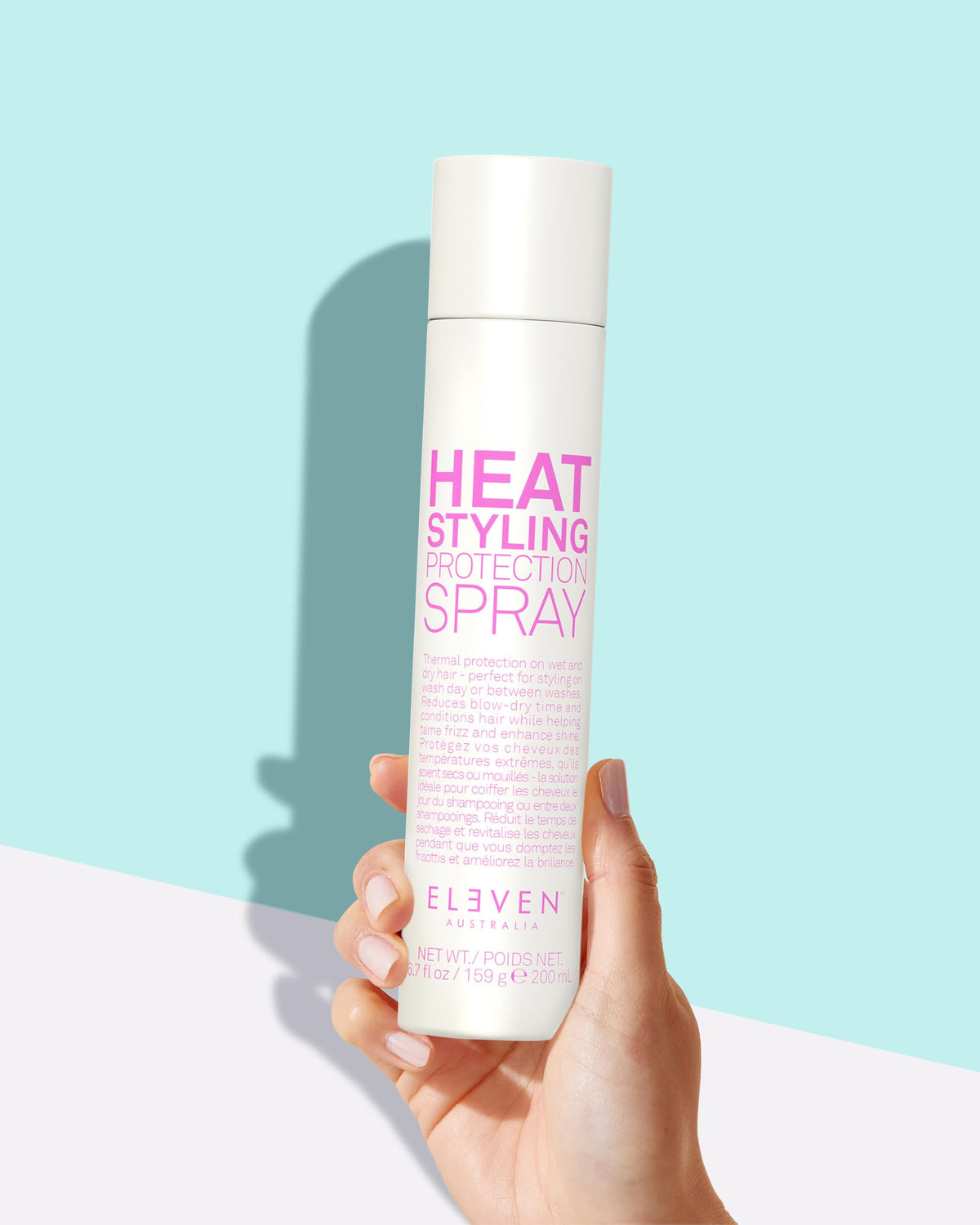 Powder Blue ELEVEN AUSTRALIA Heat Styling Protection Spray, Anti-Frizz - 6.7 Fl Oz