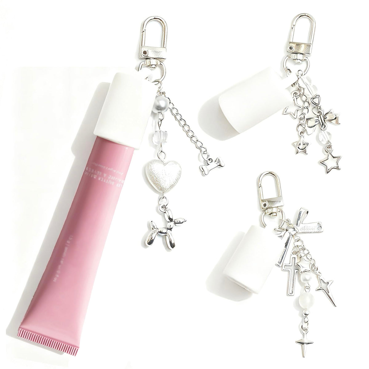 White Smoke Lip Balm Holder Cap Keychains for Lipstick, Lip Gloss - Compatible with Summer Fridays & LANEIGE（No Lip Balm）