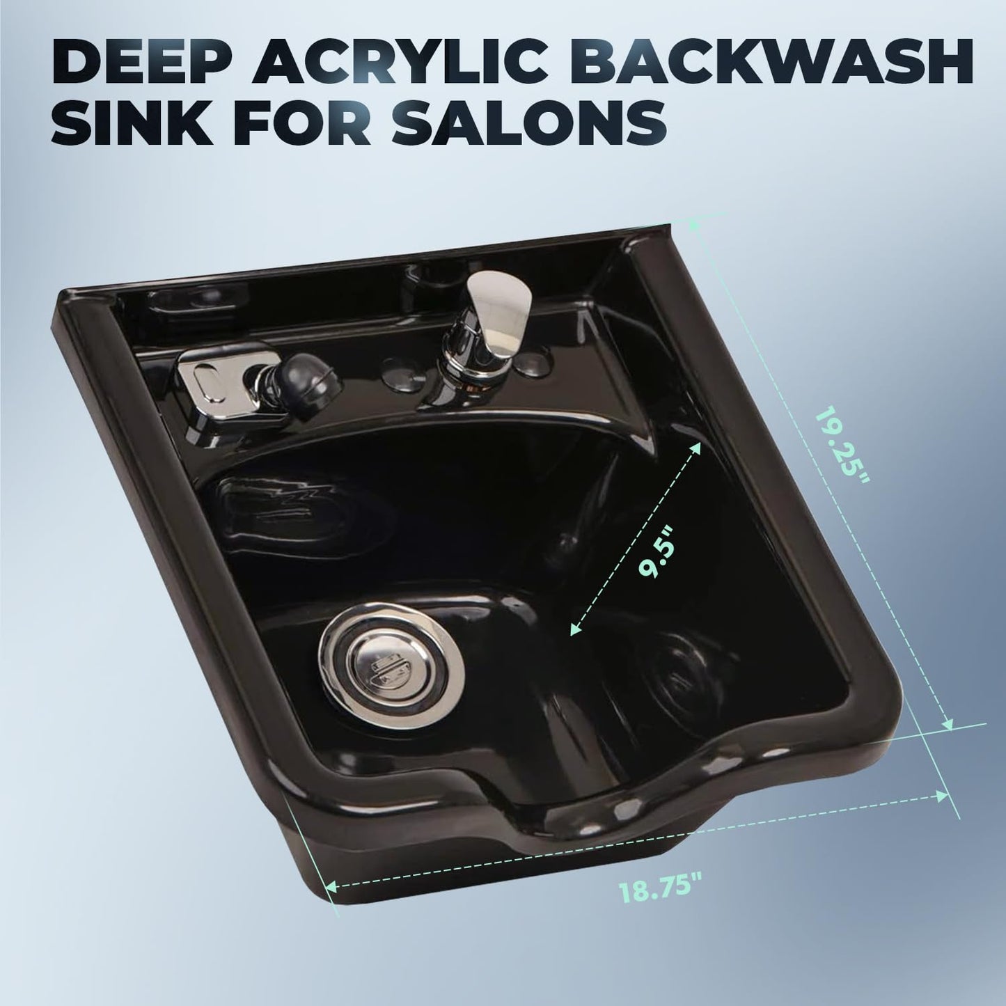 Lavender Buy-Rite Deep Acrylic Shampoo Bowl for Professional Salons & Barber Shops - Black Backwash Sink w/Hardware, Spray Hose, Drain & Hair Trap - 18.75" x 19.25" x 9.5", OD-31505
