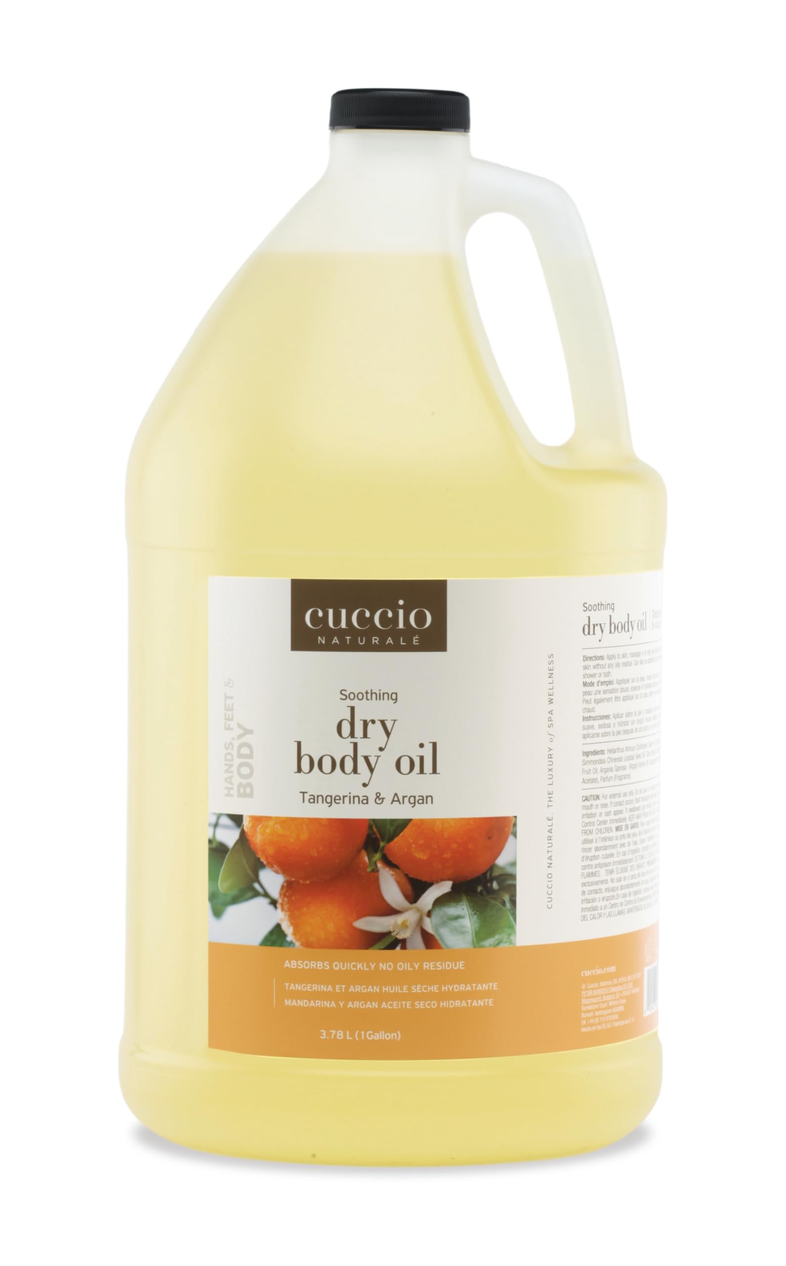 White Smoke Cuccio Naturale Dry Body Oil – Tangerina & Argan Scent, 1 Gallon (128 oz) Refill – Lightweight Non-Greasy Hydrating Body Oil for Smooth Skin – Professional & Home Use – Paraben-Free, Cruelty-Free