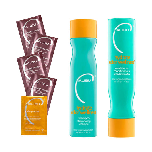 White Smoke Malibu C Hydrate Color Wellness Collection - Moisturizing Color Safe Shampoo & Hydrating Hair Remedy - Formulated to Preserve + Protect Hair Color