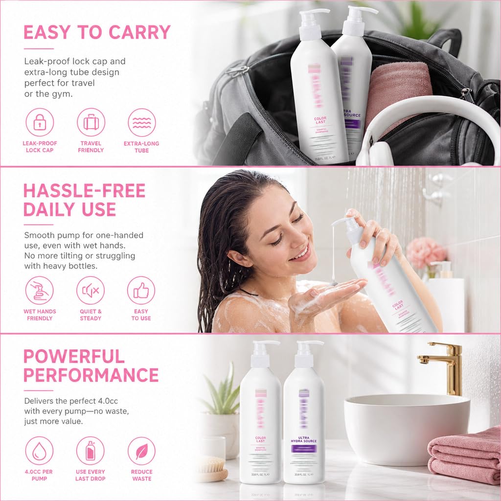White Smoke 2 Packs Pump for Biolage Shampoo and Conditioner 1L / 33.8 oz Bottle, Liter Pump for Biolage 33.8 oz Dispenser Pumps
