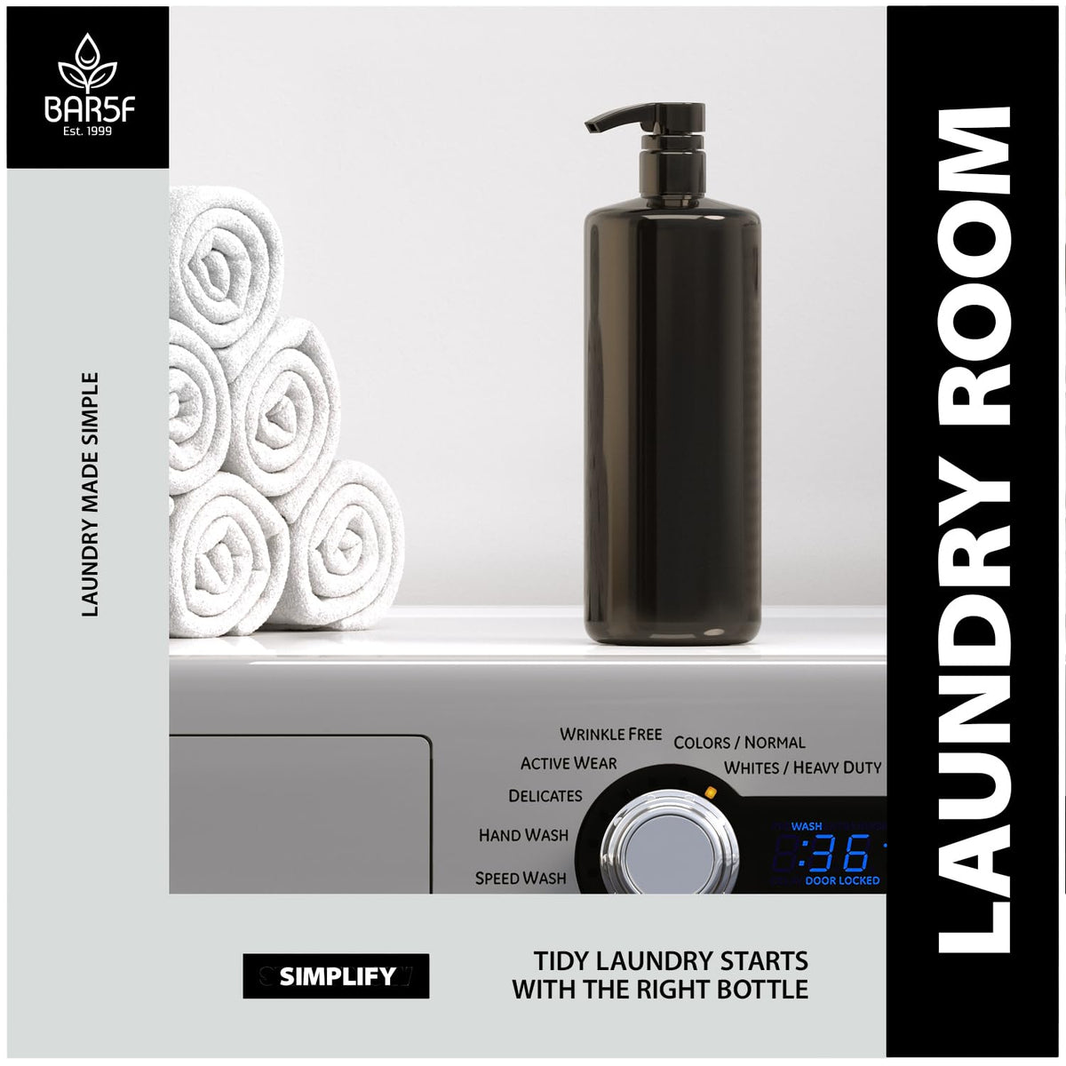 Lavender Bar5F 1-Liter Pump Bottles, Black, 3-Pack