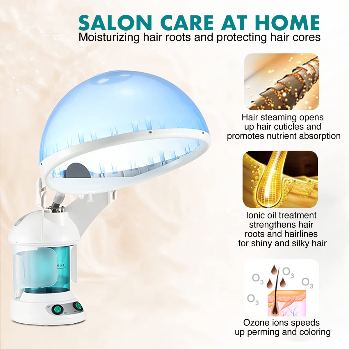 White Smoke DENFANY Hair Steamer Facial Steamer 2 in 1 – Nano Ionic Steam for Deep Hydration, Adjustable Arm, Easy-Clean Wide Mouth Tank, Home & Salon Use