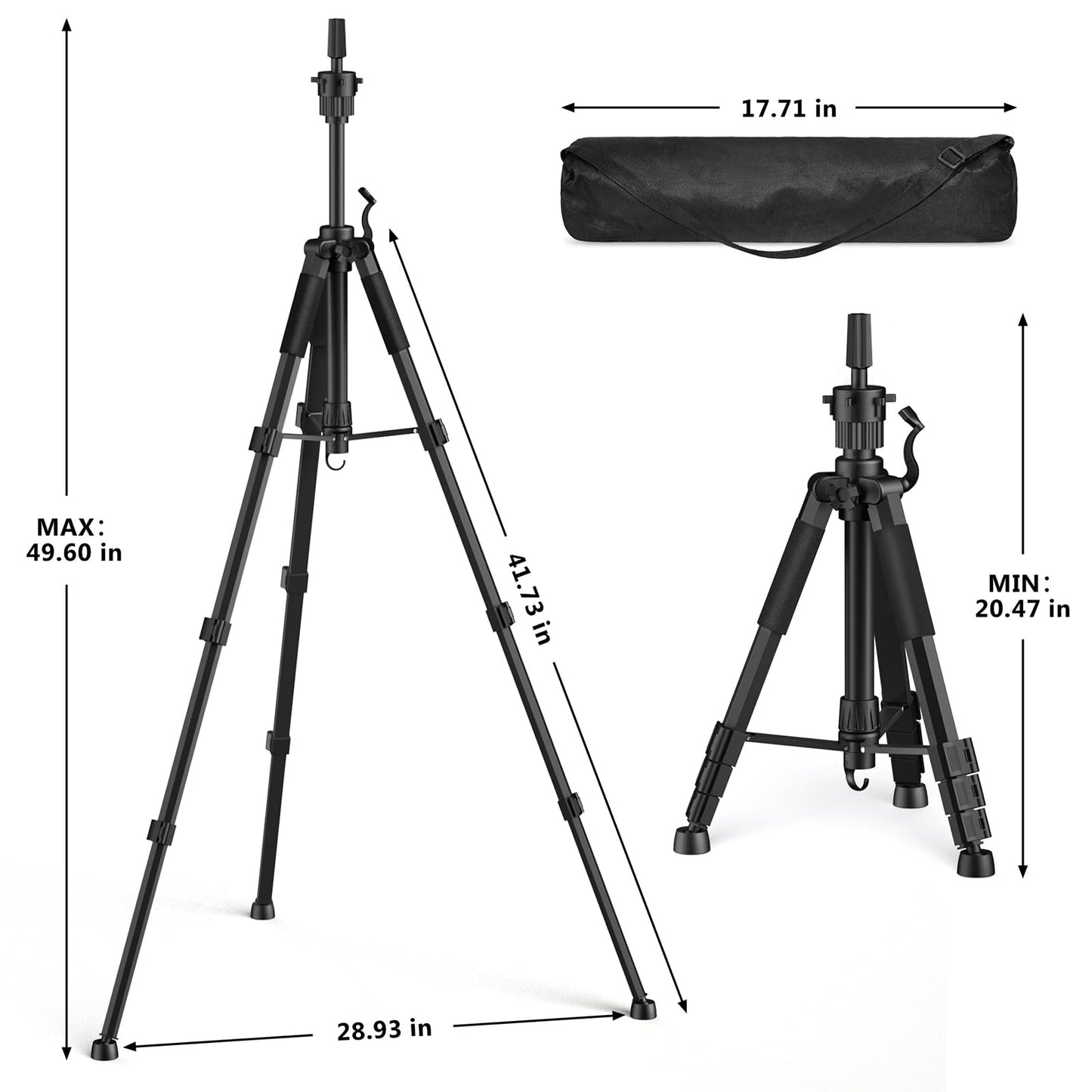 White Smoke Retbtnm Mannequin Head Stand, 54 inch Adjustable Wig Stand Tripod with Non-Slip Base, Heavy Duty Metal Mannequin Tripod Stand for Cosmetology Hairdressing