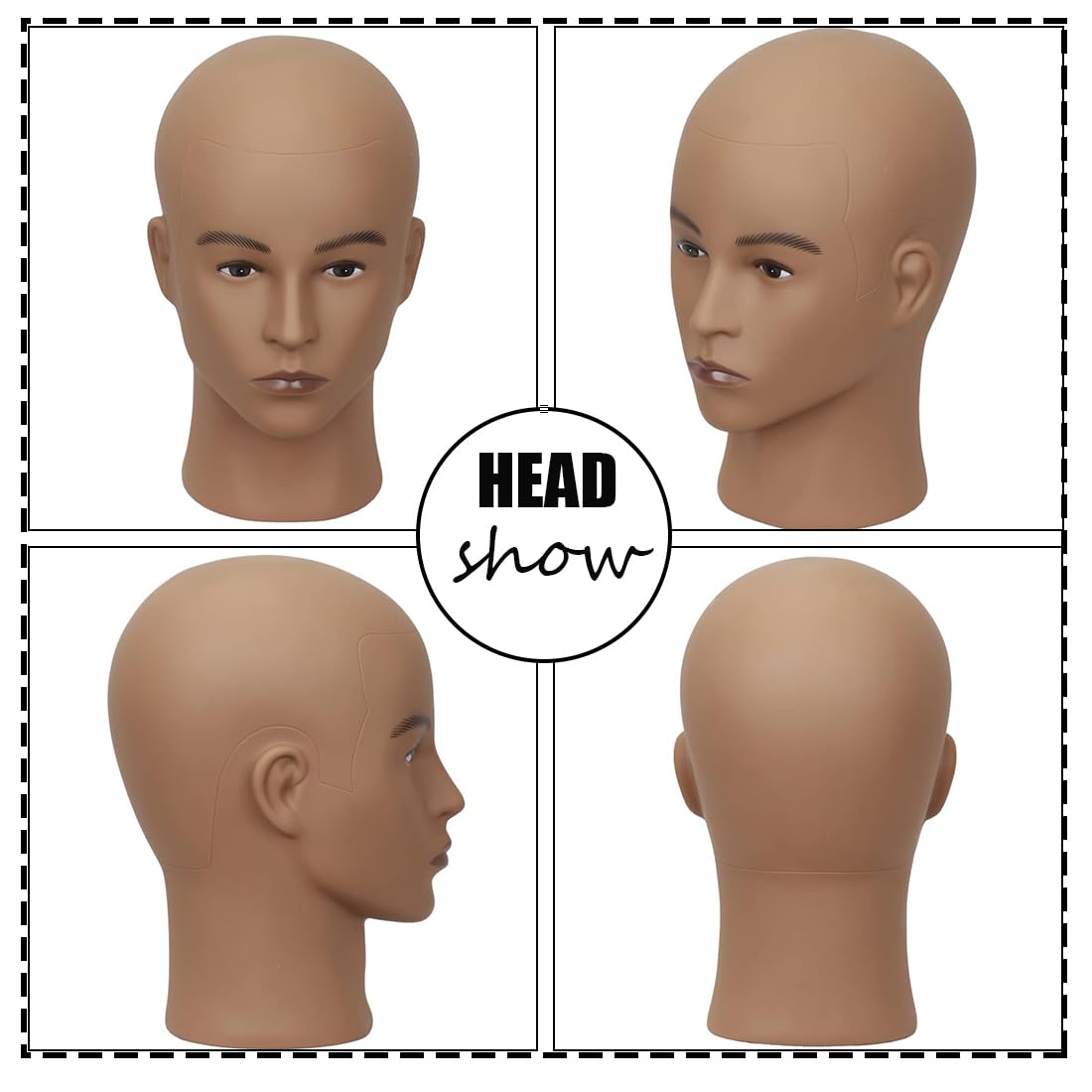 White Smoke HAIRWAY Male Mannequin Head Stand Professional Cosmetology Mannequin Head Bald Training Wigs Head Stand for Wigs Making and Display with Free T-pins (Brown)