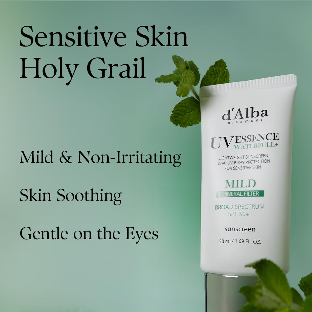 Dark Gray d'alba Piedmont Italian White Truffle Waterfull Mild Sunscreen, Vegan, Mineral Sunscreen, BROAD SPECTRUM SPF 50+ Non-Nano Suitable for Sensitive Skin, Korean Skin Care (1.69 fl. oz)