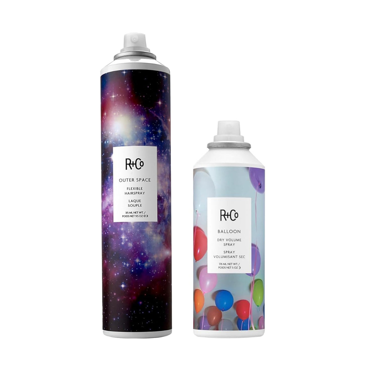 White Smoke R+Co Hair Spray Set for Volume and Hold | Outer Space & Balloon Hairsprays | Instant Volume and Texture | Lightweight For Long Lasting Hairstyles | Vegan + Cruelty-Free | 9.5 oz + 5 oz (Pack of 2)