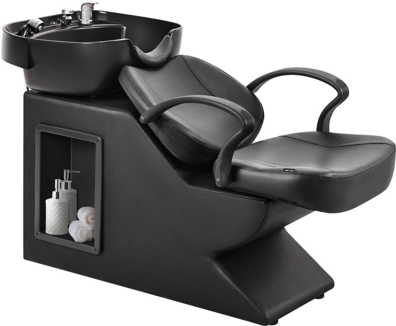 White Smoke Seogwisam Shampoo Bowl and Chair Set for Salon, Backwash Barber Chair,ABS Plastic Shampoo Bowl Sink Unit w/Storage Box for Beauty Spa Barbershop