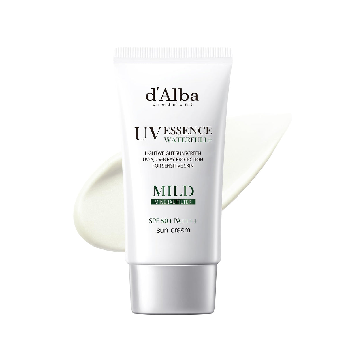 White Smoke d'Alba Italian White Truffle Waterfull Mild Sunscreen, Vegan Skincare, Mineral Sunscreen with SPF 50+ PA++++, Non-Nano Sunscreen Suitable for Sensitive Skin, Gentle and Light Finish