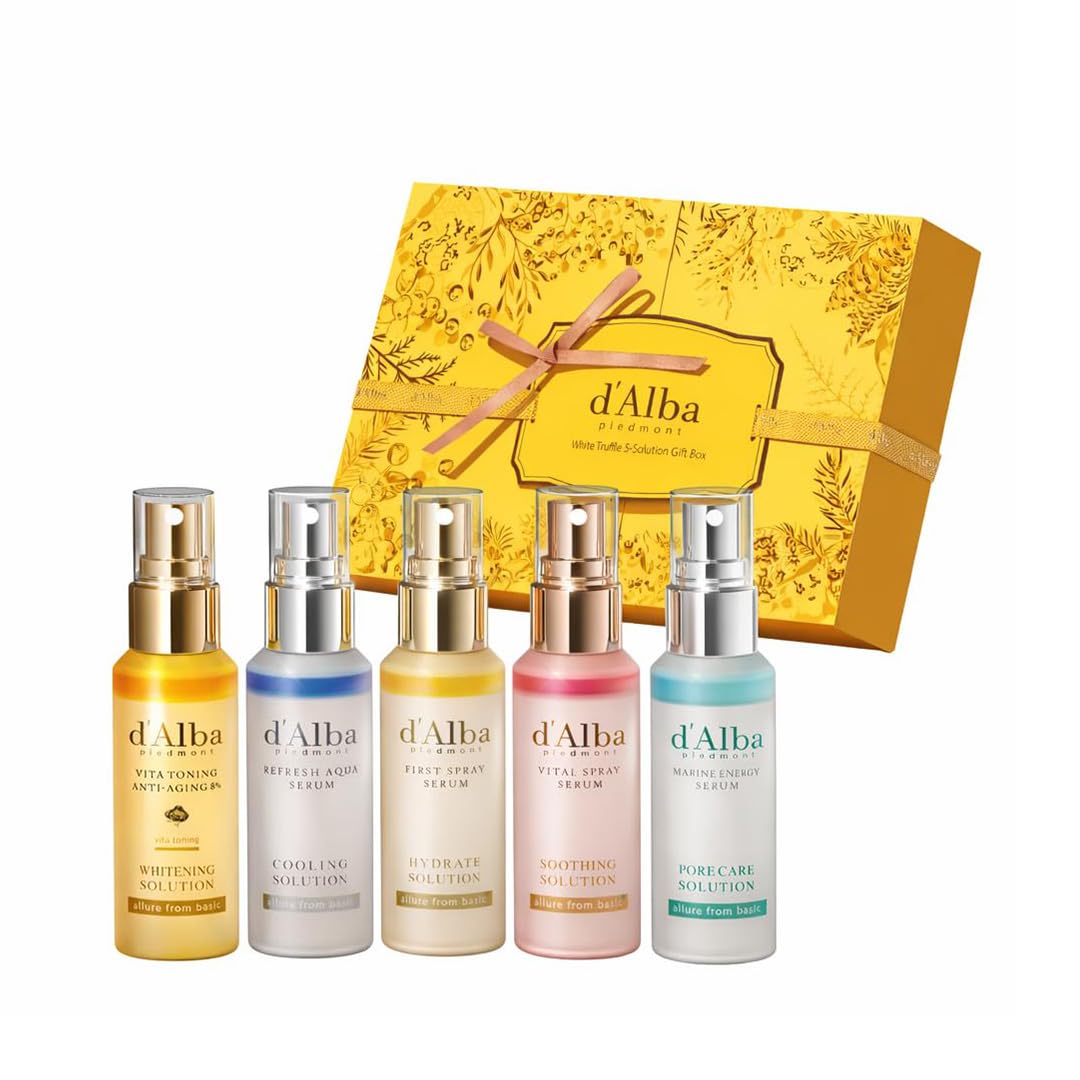 White Smoke d'Alba Official White Truffle Spray Serum 5 Solutions Gift Set (1.76 fl oz (52 ml) x 5ea), Mother's Day, Vegan Skin Care, Glow Serum for Radiant Skin, All In One Mist, Korean Skin Care