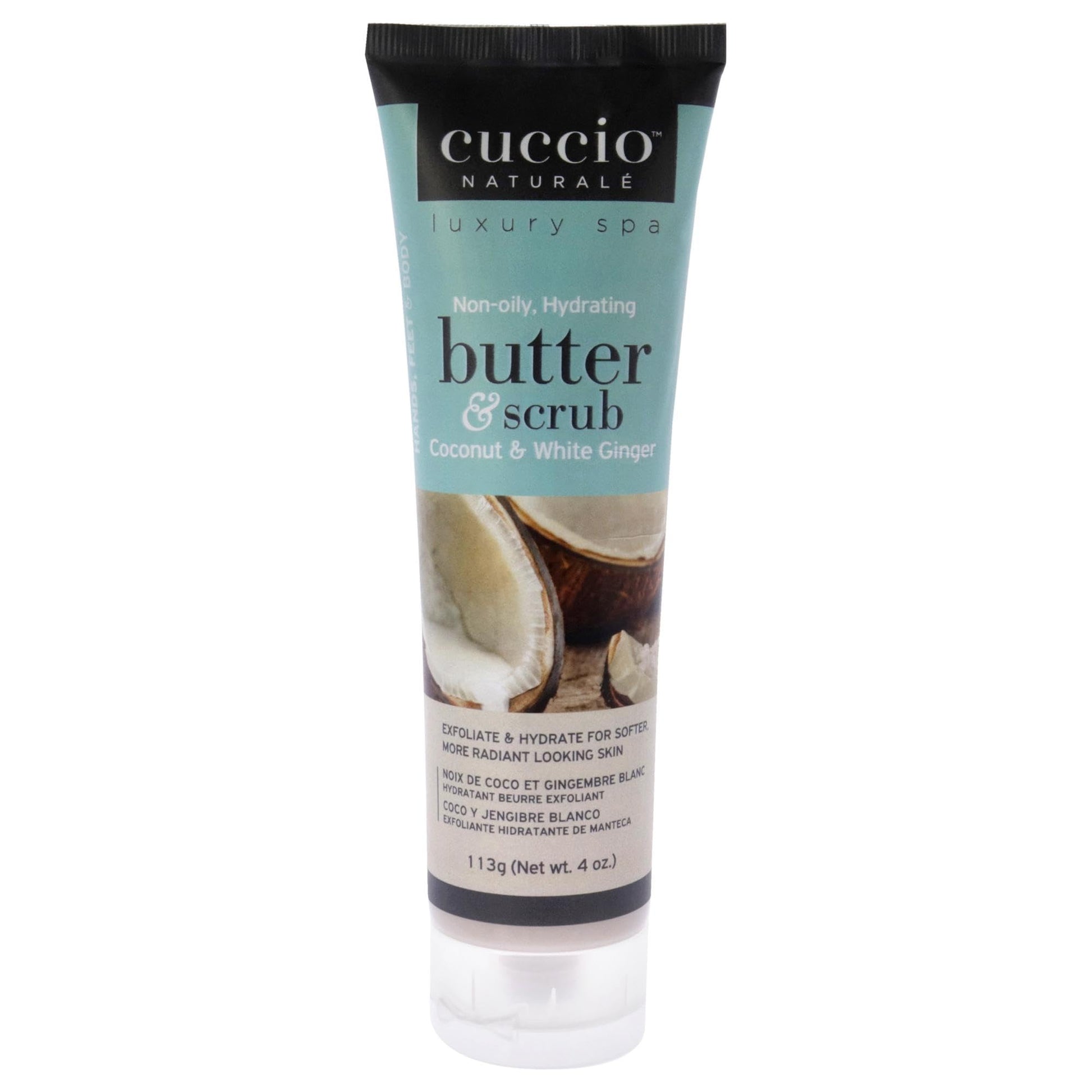 White Smoke Cuccio Naturale Butter Scrub - Exfoliates And Hydrates - For Softer, Radiant Looking Skin - Infuses Moisture Into Dry Skin - Non-Oily 24 Hour Hydration - Creamy - Coconut And White Ginger - 4 Oz