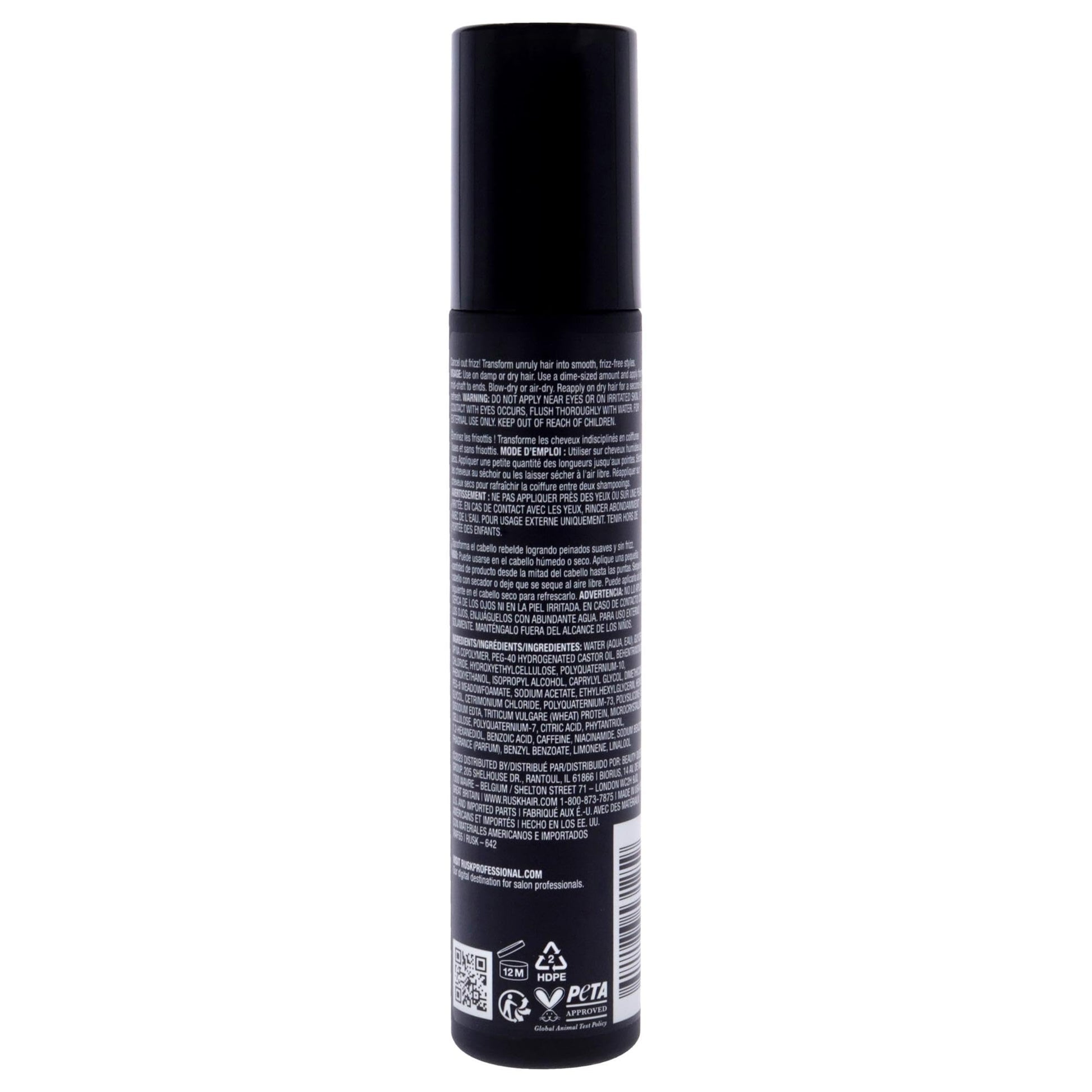 Black RUSK Anti-Frizz Serum, Smooth + Control, For Damp or Dry Hair, Smoothes and Prevents Frizz, 5 oz