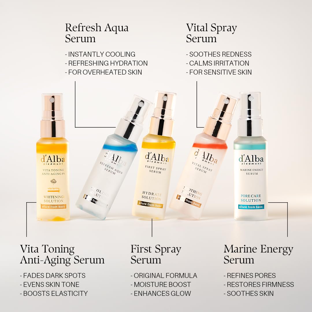 Misty Rose d'Alba Official White Truffle Spray Serum 5 Solutions Gift Set (1.76 fl oz (52 ml) x 5ea), Mother's Day, Vegan Skin Care, Glow Serum for Radiant Skin, All In One Mist, Korean Skin Care