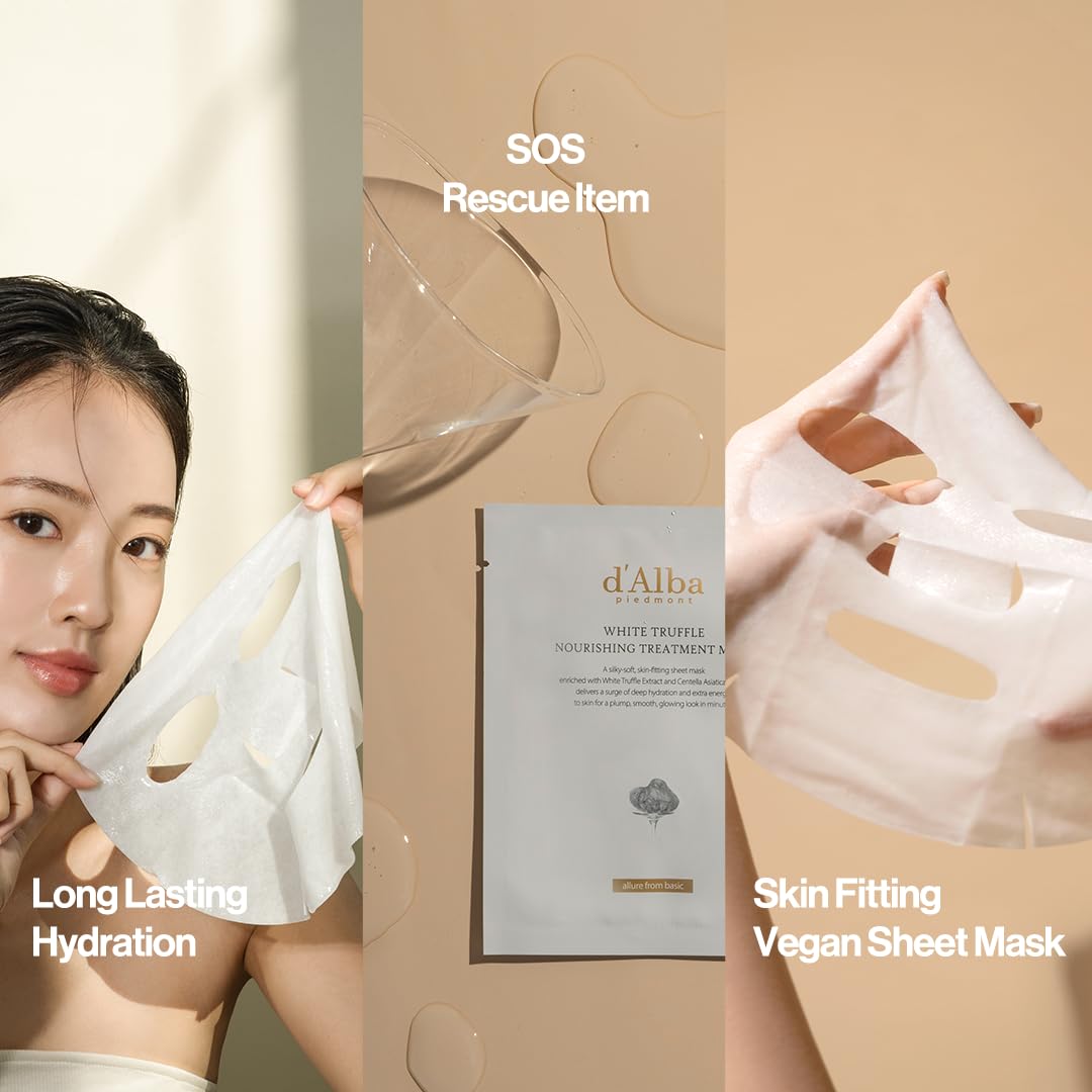 Tan d'alba Piedmont Italian White Truffle Nourishing Mask 10pcs, Vegan Skincare, Nourishing Sheet Mask for Dry and Tired Skin, Deep Hydration, Korean Skin Care (5pcs x 2)