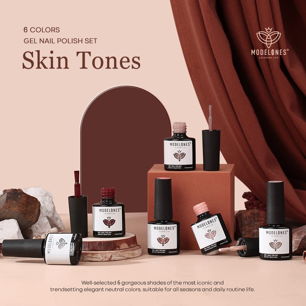 Thistle modelones Gel Nail Polish Kit -6 Colors Nude Pink Milky White Gel Polish Set Skin Tones Neutral Brown Soak Off Gel Nail Kit Manicure DIY Nail Art Salon Home Gift