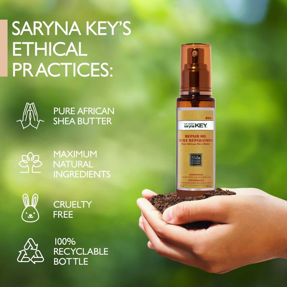 Dark Khaki Saryna Key Hair Serum Repair Oil - Shea Butter Hair Treatment Oil, Oil for Hair, Frizz Control for Dry & Damaged Hair, Color-Safe (1.87 Oz)