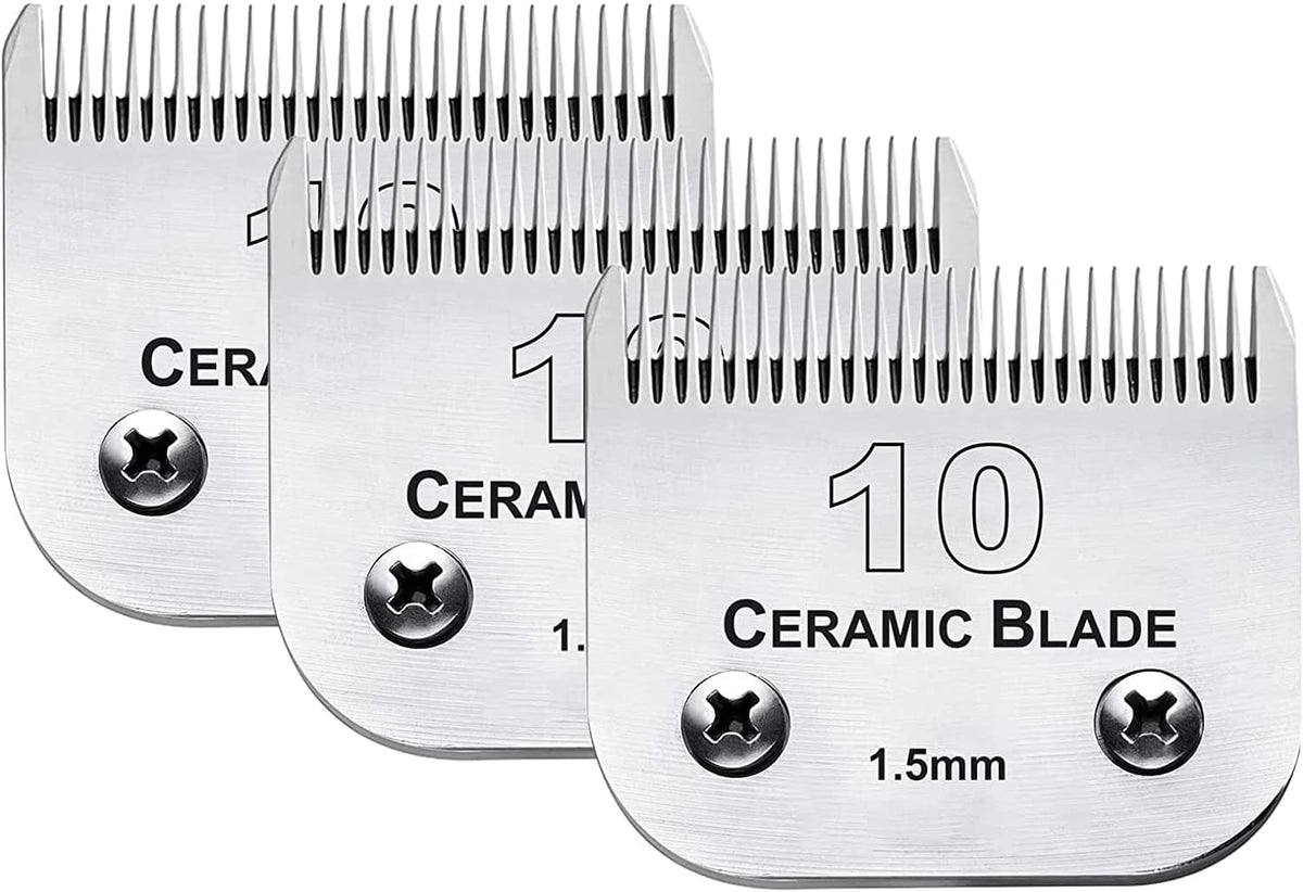 White Smoke 3 Pack 10 Blade Dog Grooming Blades Compatible with Andis Clippers/Oster A5/Wahl KM,Detachable Stainless Steel Blade,Size-10, 1/16-Inch Cut Length