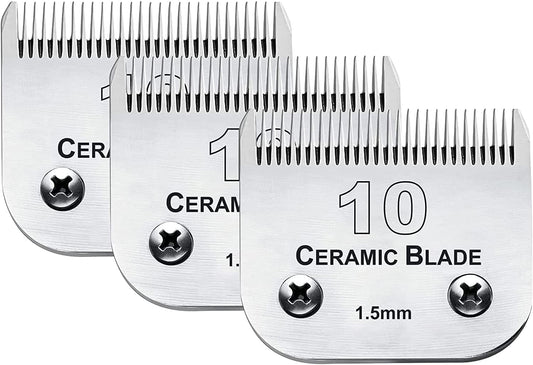 White Smoke 3 Pack 10 Blade Dog Grooming Blades Compatible with Andis Clippers/Oster A5/Wahl KM,Detachable Stainless Steel Blade,Size-10, 1/16-Inch Cut Length