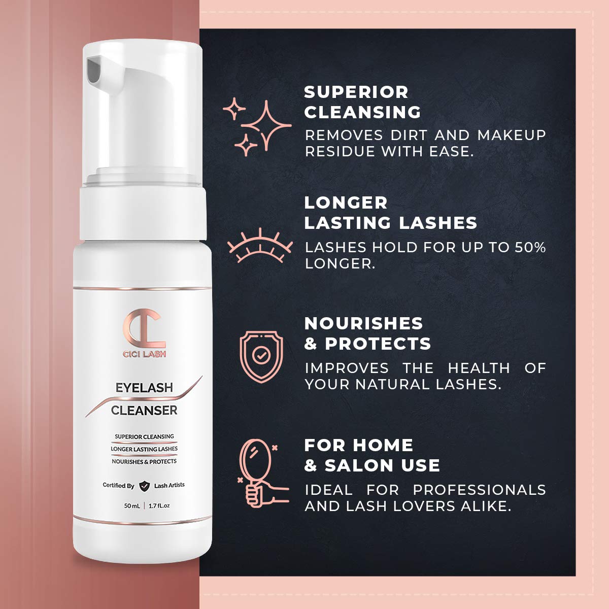 Dark Slate Gray Lash Shampoo Foaming Cleanser & Brush (50ml) | Gentle Foam Wash For Eyelash Extensions | Paraben & Sulfate Free | Eyelid Wash & Makeup/Oil Remover | For Home Care & Beauty Salon Supplies
