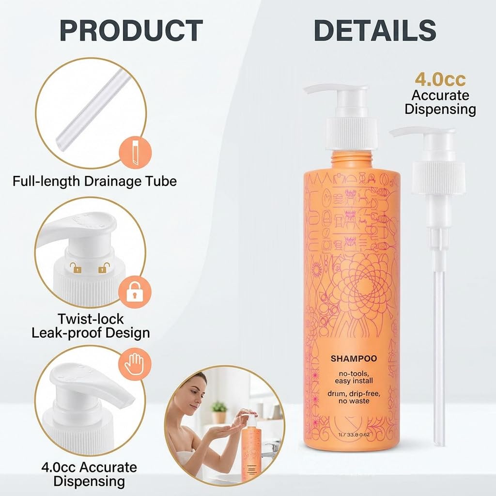 Lavender 2 Pack Shampoo and Conditioner Pump Compatible with Amika 1L/33.8 Fl Oz Bottle, Liter Pump for amika 33.8 oz Pump Dispenser