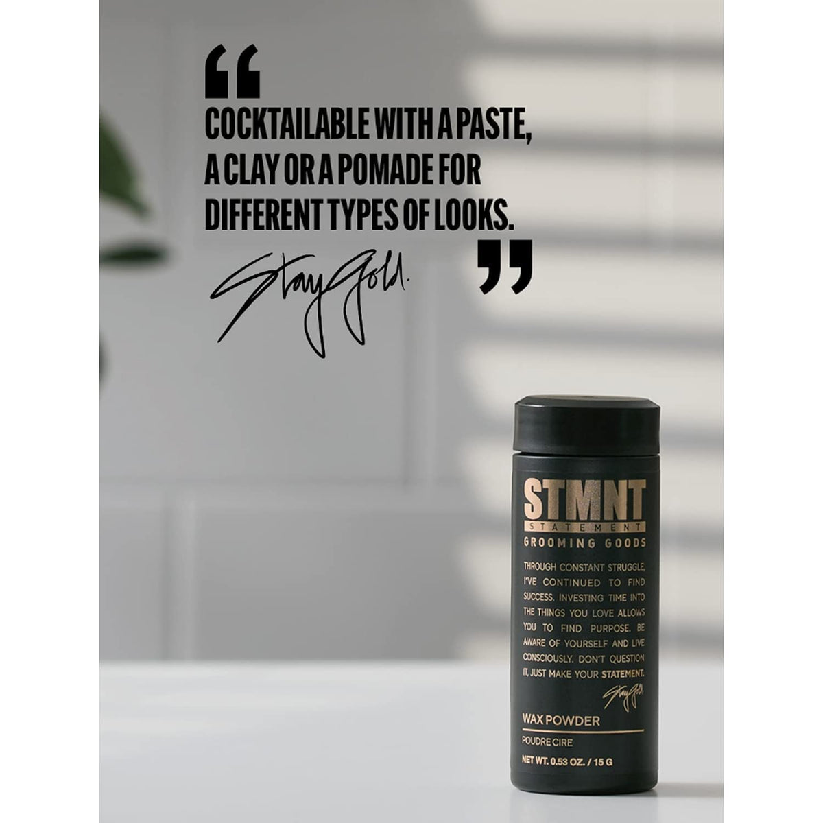 Dark Gray STMNT Grooming Goods Wax Powder, 0.53 oz | Semi-Matte Finish | Added Grip and Volume | Medium Control | Easy To Wash Out | Fuller Feeling Hair