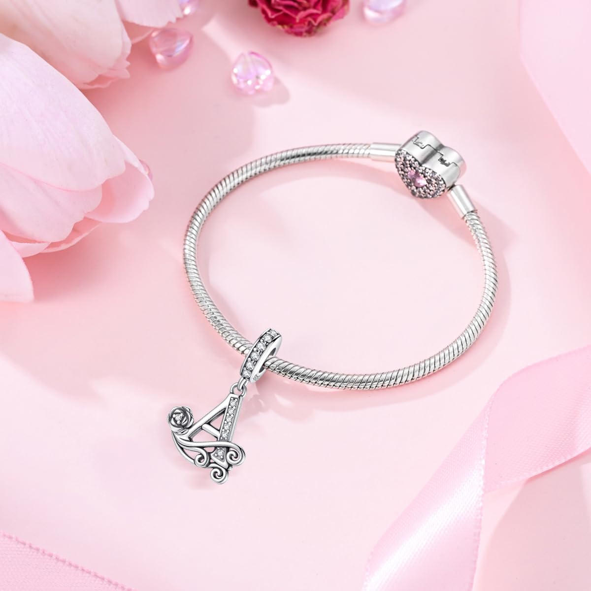 Misty Rose ChenYuTe Suitable for Pandora Bracelet Letter Charms, Romantic Rose Charms, Jewelry Gifts for Yourself, Mom, Daughter, Girlfriends