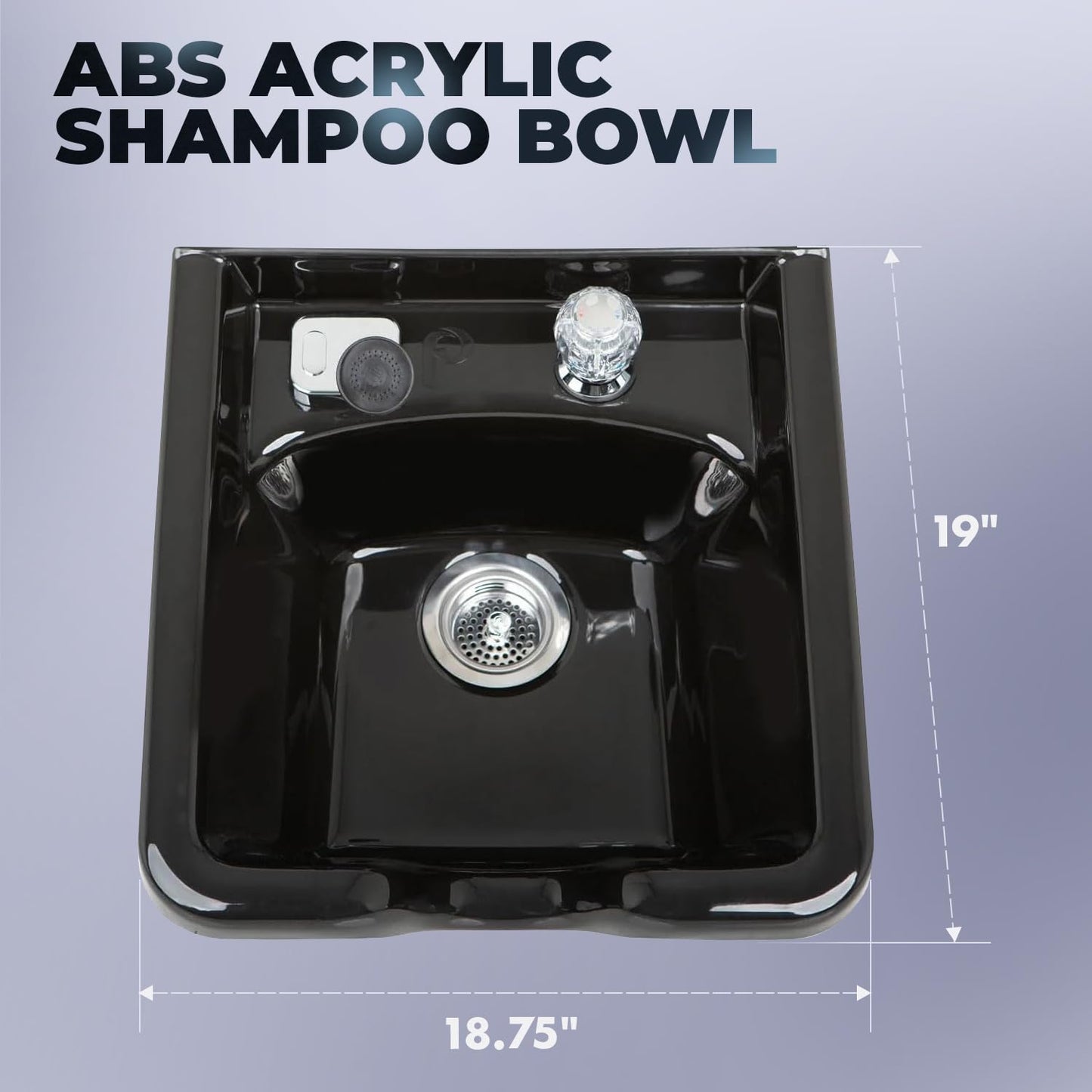 Dark Slate Gray Pibbs 5350 Professional Salon Shampoo Bowl - Durable ABS Plastic with Pibbs 562 Single-Handle Faucet, Stain-Resistant, Includes Spray Hose & Installation Hardware, 19"x18.75"x9", Black, PIB-5350