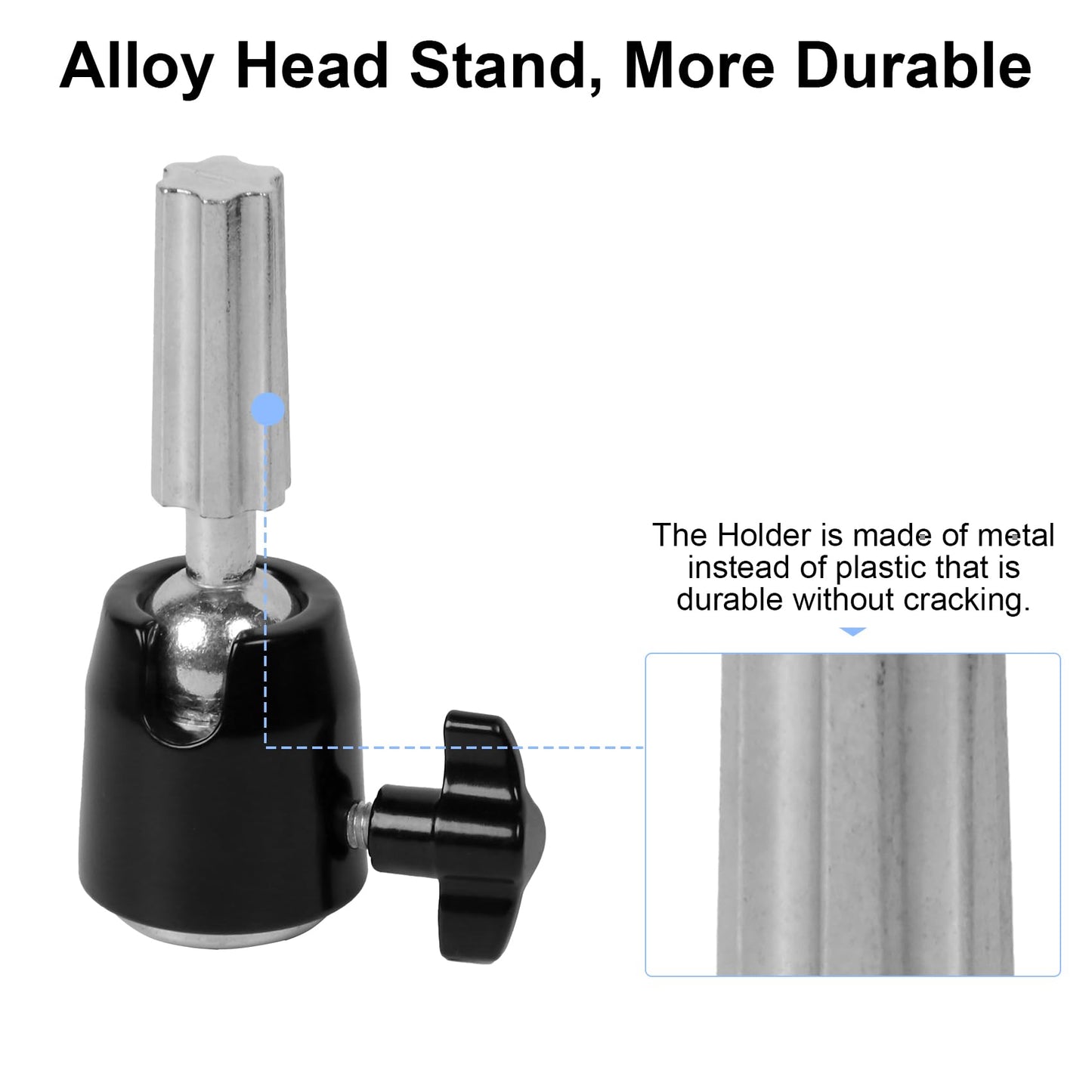 White Smoke Wig Head Stand Adapter – Metal Mannequin Tripod Joint, 3/8'' Bolt – Fits Most Mannequin Heads, Canvas Block, Styrofoam Head, Display Head – Stand Accessory
