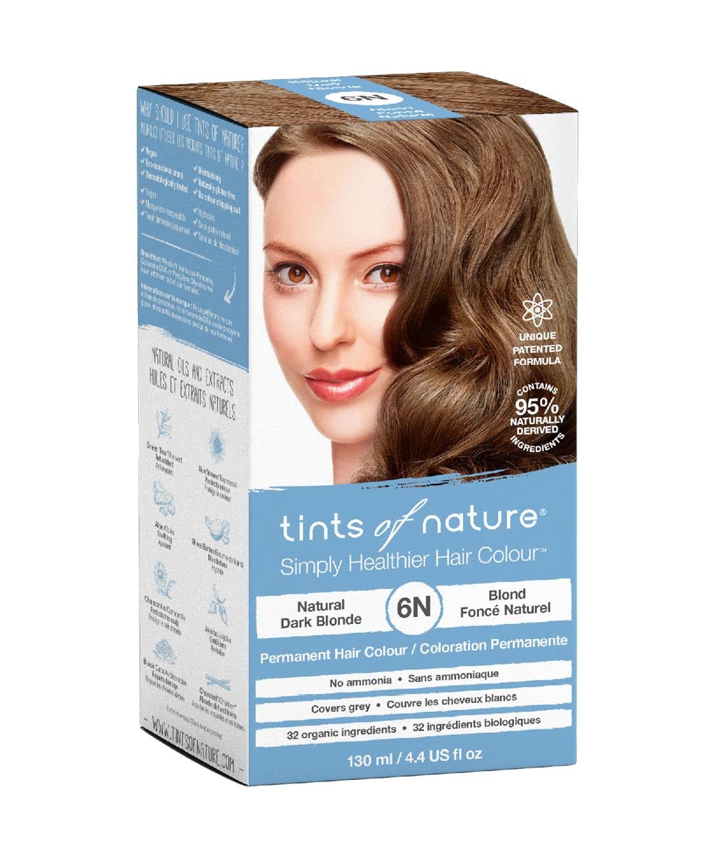 Dark Gray Tints of Nature 6N Natural Dark Blonde Permanent Hair Dye, Nourishes Hair and Covers Greys, Ammonia-Free, 4.4 fl oz