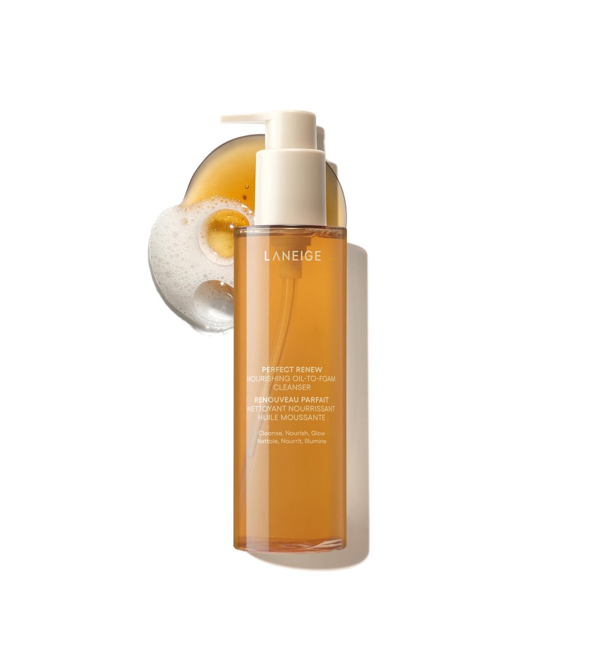 White Smoke LANEIGE Perfect Renew Nourishing Oil-to-Foam Cleanser: 2-in-1 Anti-Aging Face Wash for a Radiant Glow to Remove Makeup, Sunscreen, & Impurities