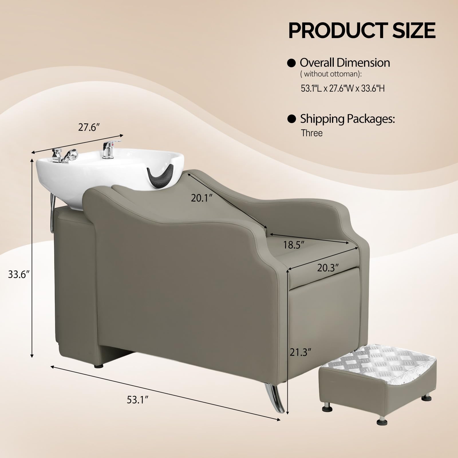 Light Gray OmySalon Shampoo Backwash Unit with White Porcelain Bowl, Salon Sink Hair Wash Chair Shampoo Station, Barbershop Beauty Spa Massage Hairdressing Equipment