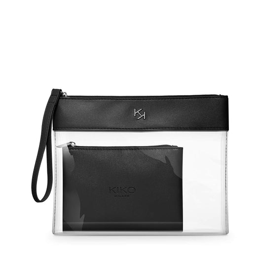 White Smoke KIKO Milano Transparent Clear Beauty Case with Inner Pouch, 001 Black