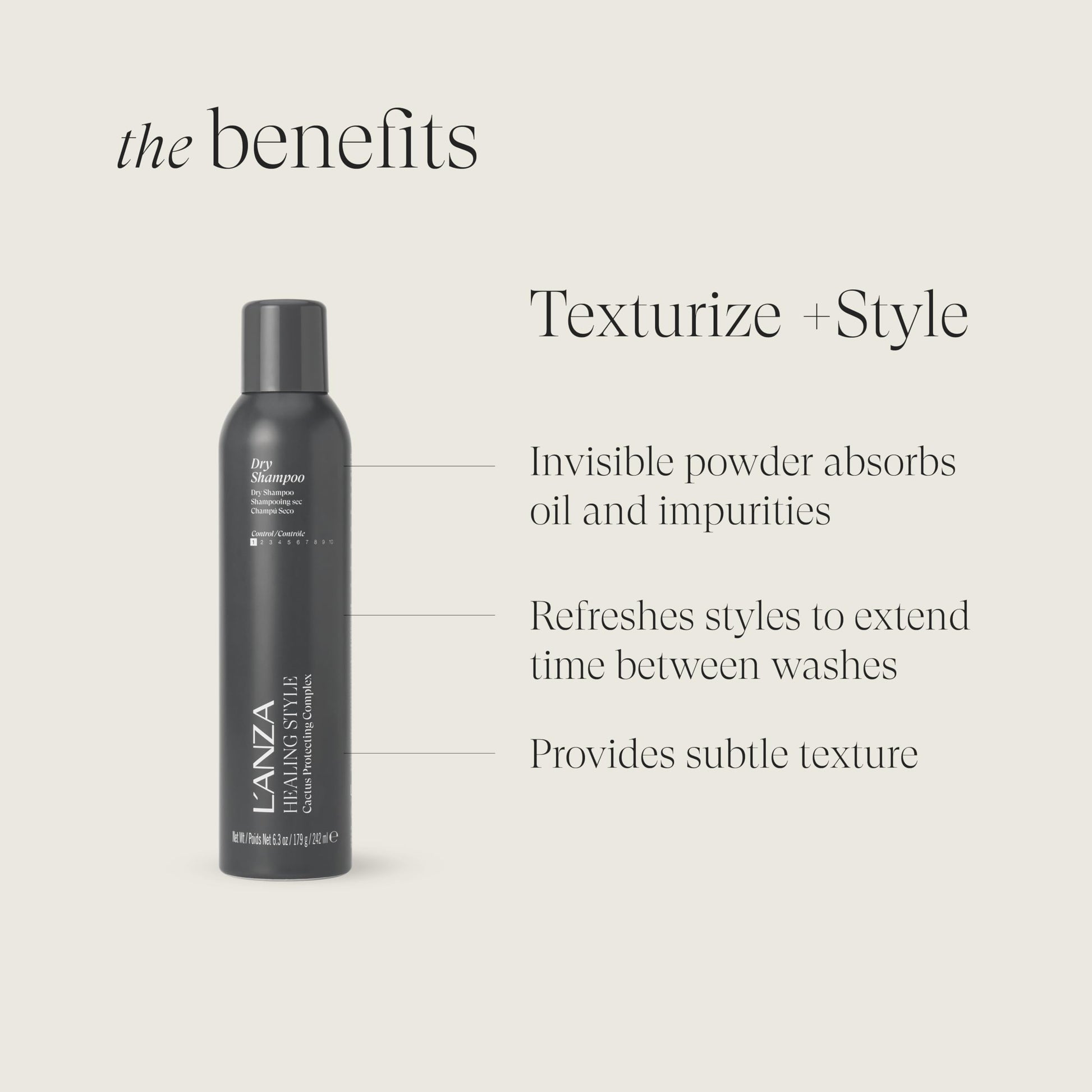 Lavender L'ANZA Healing Style Dry Shampoo for Oily Hair, Volume and Fullness Cleansing Hair Volumizer, with Long-lasting Absorption - Refresh & Volumize with No Residue (6.3 Fl Oz)