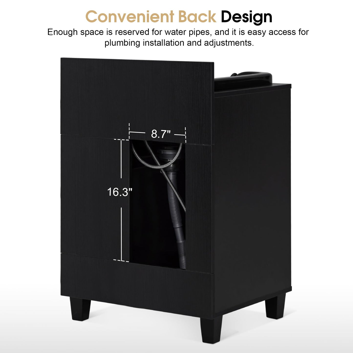 Black BarberPub Barber Storage Shampoo Station, Spa Textured Embossed Cabinet with Shampoo bowl & Drawers, Hair Salon Sink Backwash Equipment 7131 (Black)