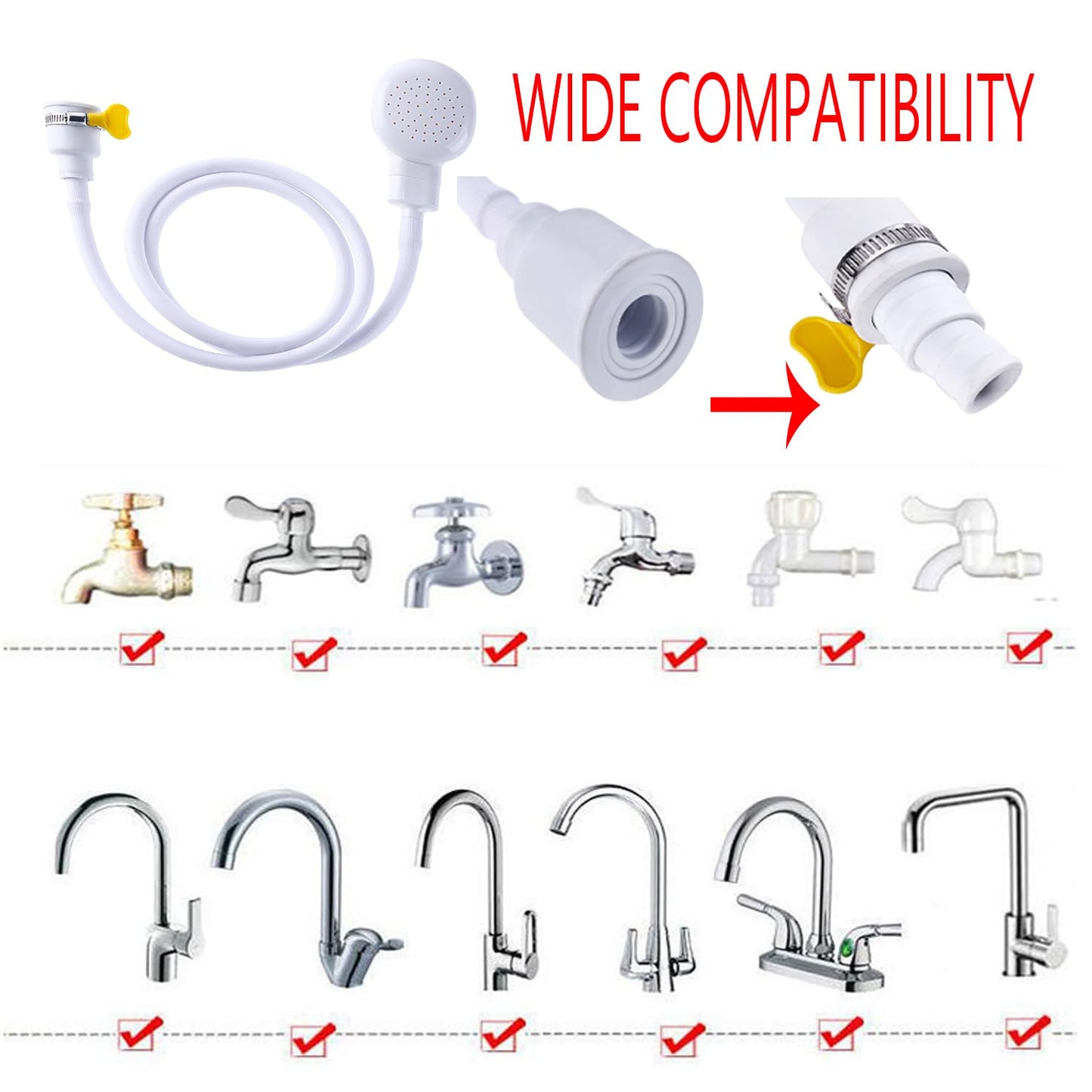 White Smoke Sink Spray Rubber Hose, Sink Hose Attachment for Faucet Portable Sink Hose Faucet Sprayer, Shampoo Sprayer Hose for Dog, Pets, Bathing Baby, Washing Hair, Rinsing Vegetables.