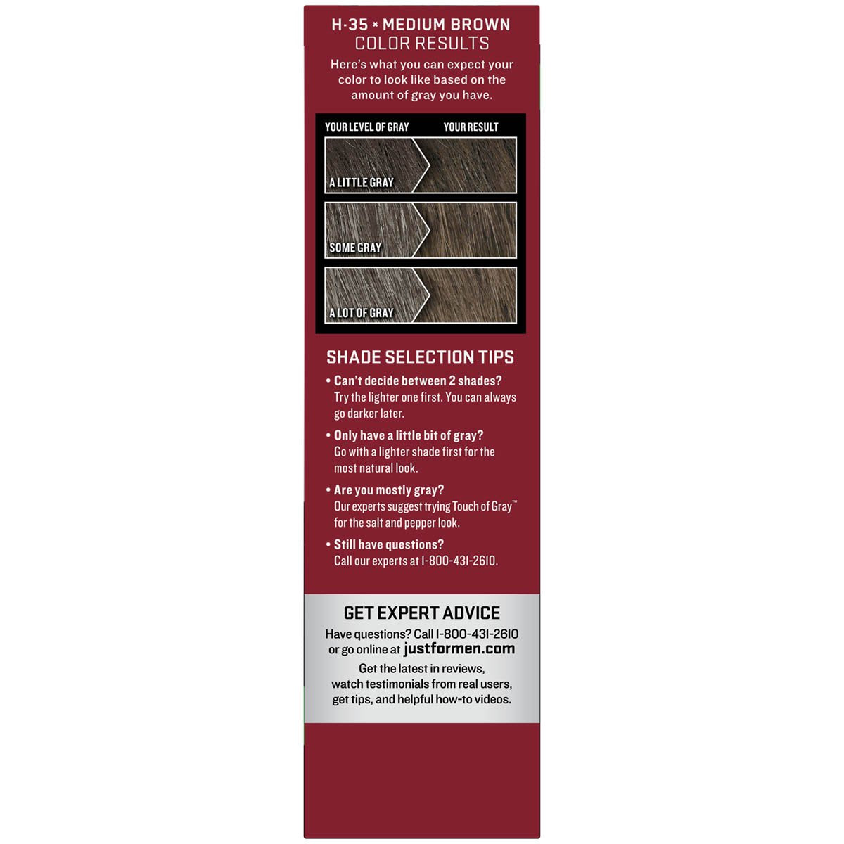Maroon JUSTcomb FOR MEN Hair Color Medium Brown 35, 1 ea