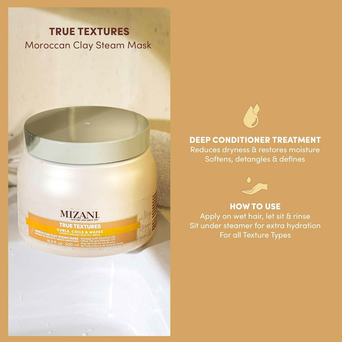 Sandy Brown Mizani True Textures Moroccan Clay Hair Mask – For Curly Hair