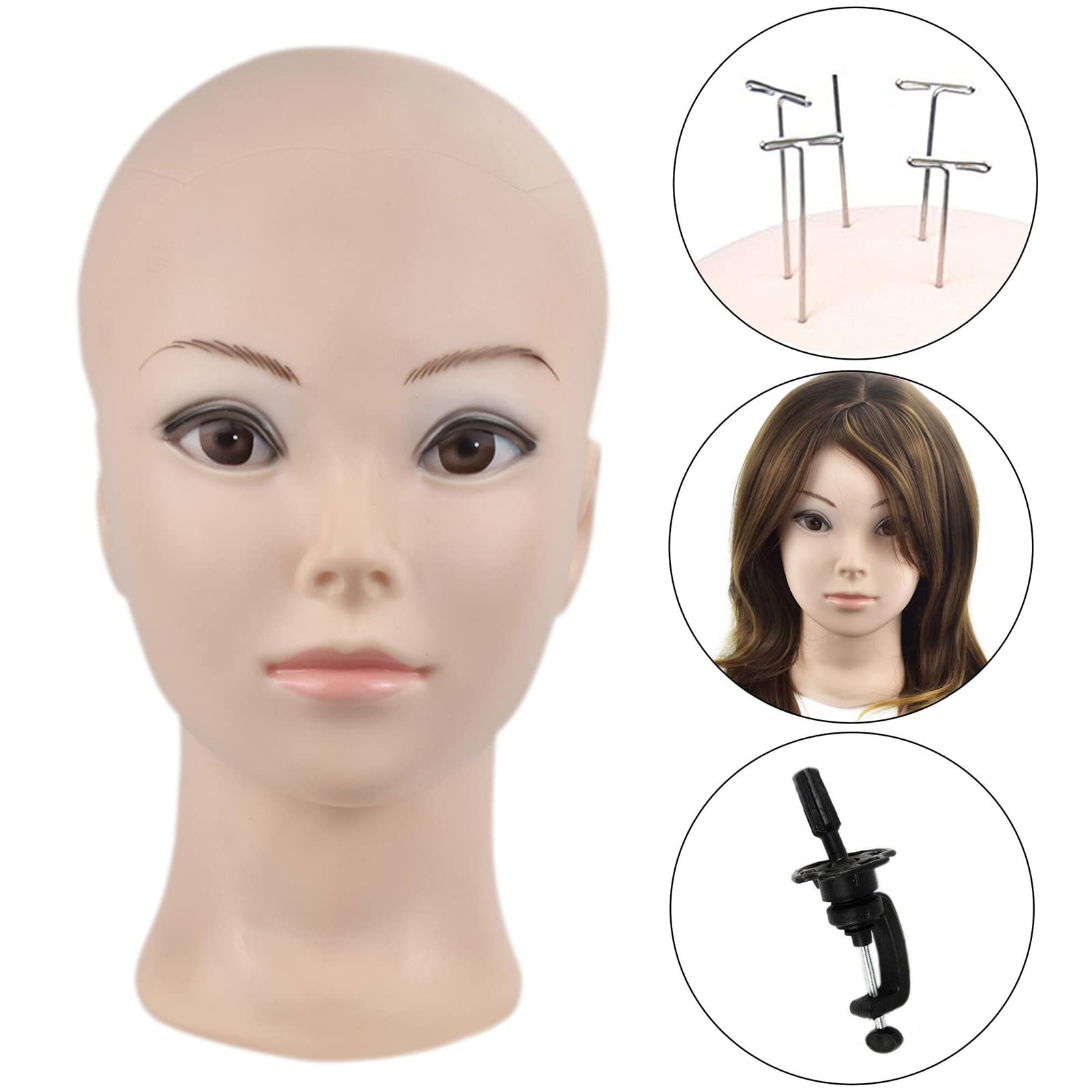 White Smoke MIAOMANZI Bald Female Training Head Cosmetology Mannequin Head for Wigs Making and Display with Free clamp (GT-02)