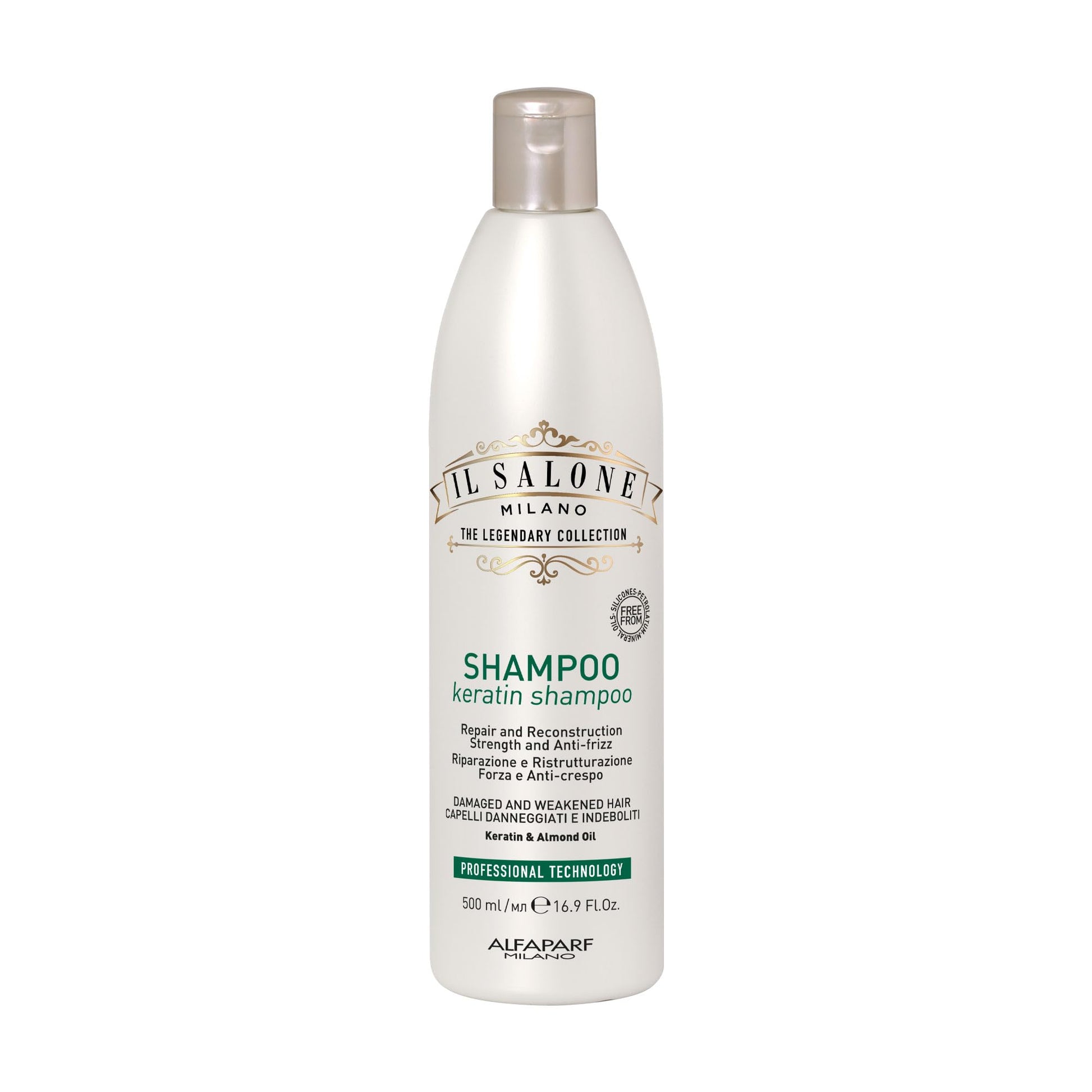 White Smoke Il Salone Milano Professional Keratin Shampoo for Damaged Hair - Hair Repair Shampoo - Frizz Control - Made with Almond Oil & Vitamin E - Salon Quality Haircare (16.9 oz / 500 ml)