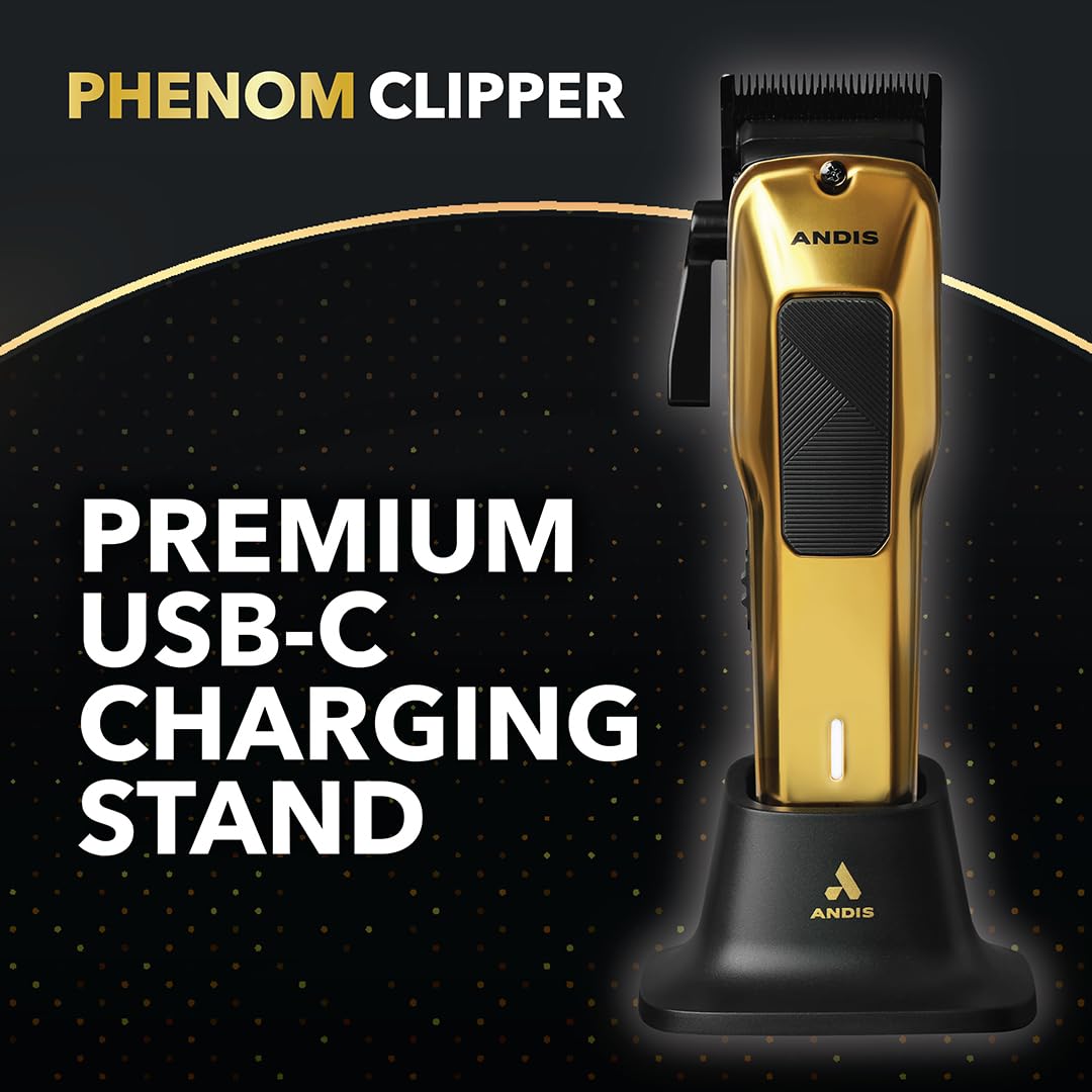 Black Andis 562312 Phenom Professional Corded/Cordless Hair Clipper, Adjustable Phaze Blade, Close Cutting, Gold