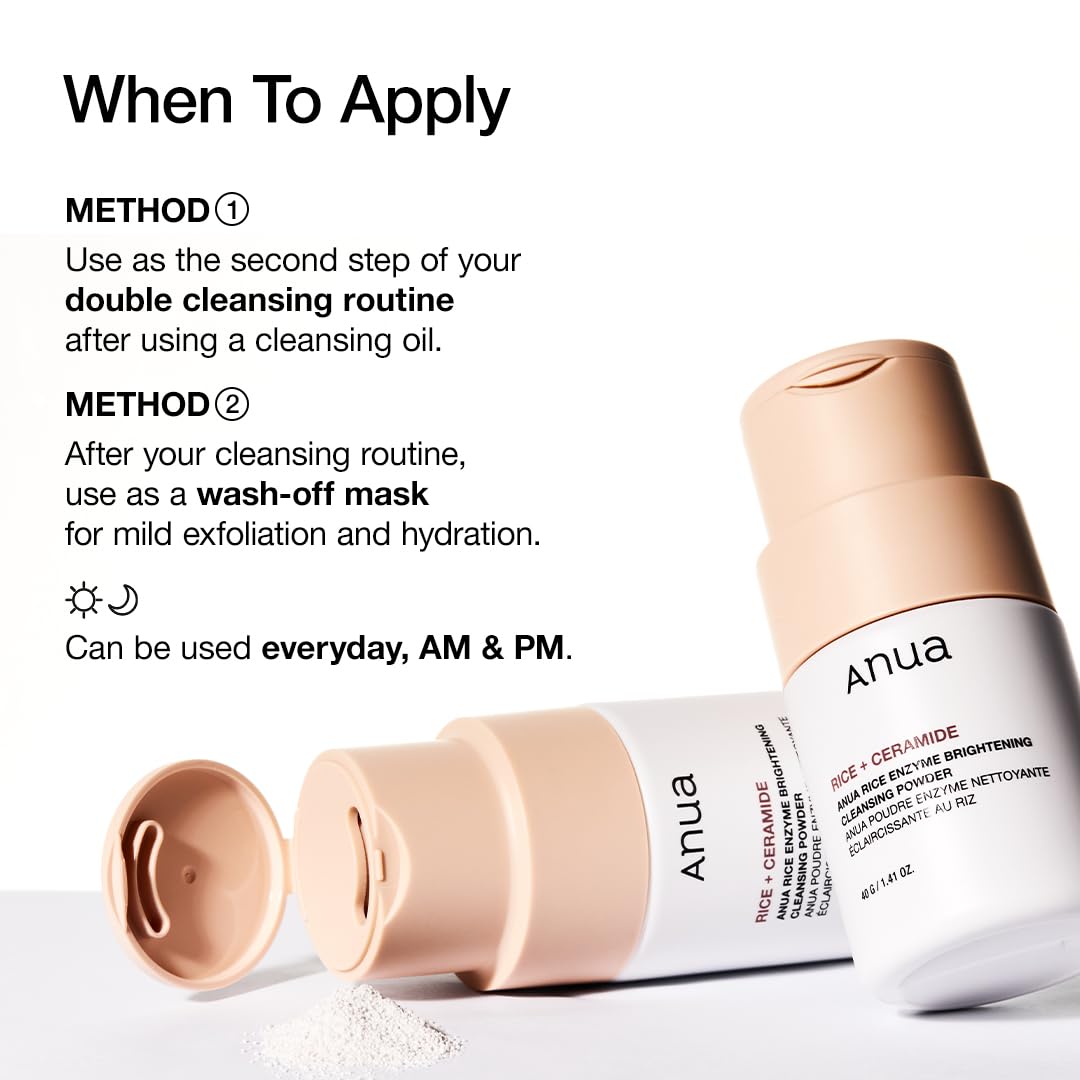 White Smoke ANUA Rice Enzyme Brightening Cleansing Powder, Exfoliating Powder-to-Foam Cleanser, Smooth Texture & Clarity, Hydrating & Gentle Formula, Korean Skincare,1.41 fl.oz