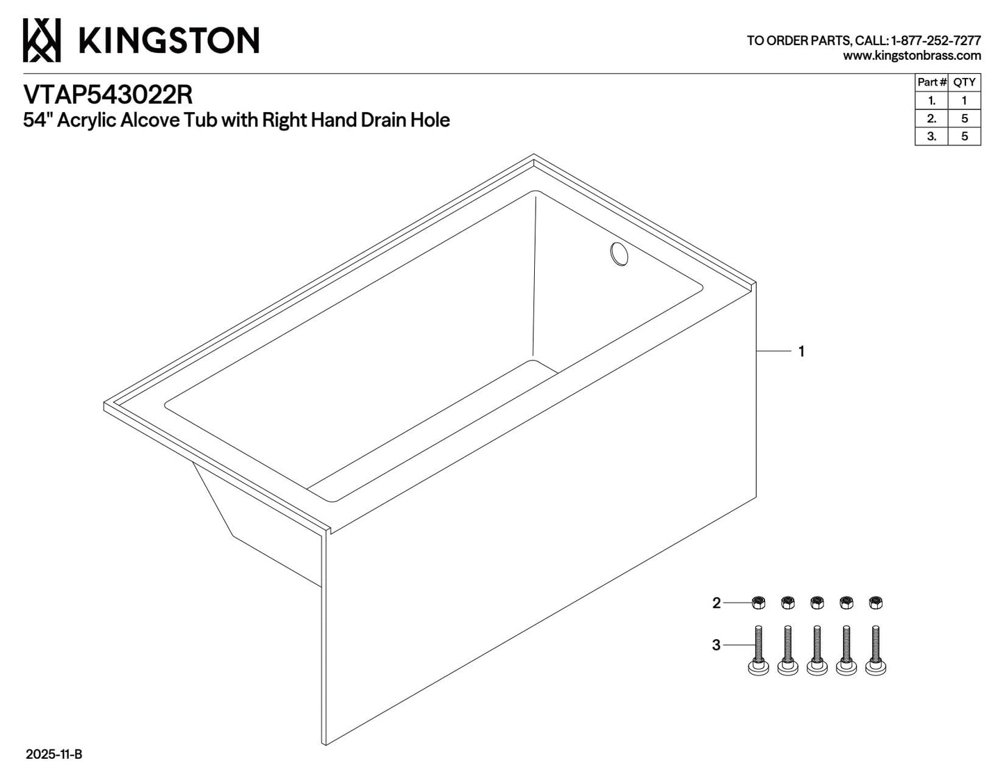 White Smoke Kingston Brass VTAP543022R Aqua Eden Alcove Tub, White