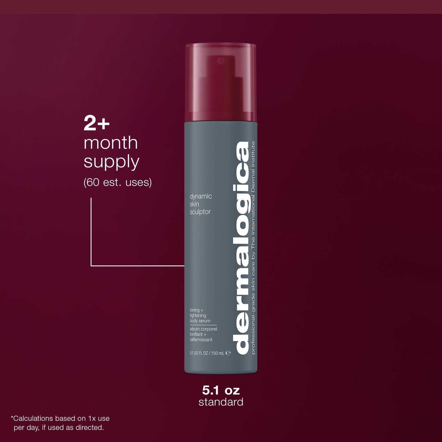Dark Red Dermalogica Dynamic Skin Sculptor Body Serum, Firimg and Hydrating Body Sculping Lotion - Tightens, Tones, and Sculpts Skin, 5.1 fl oz