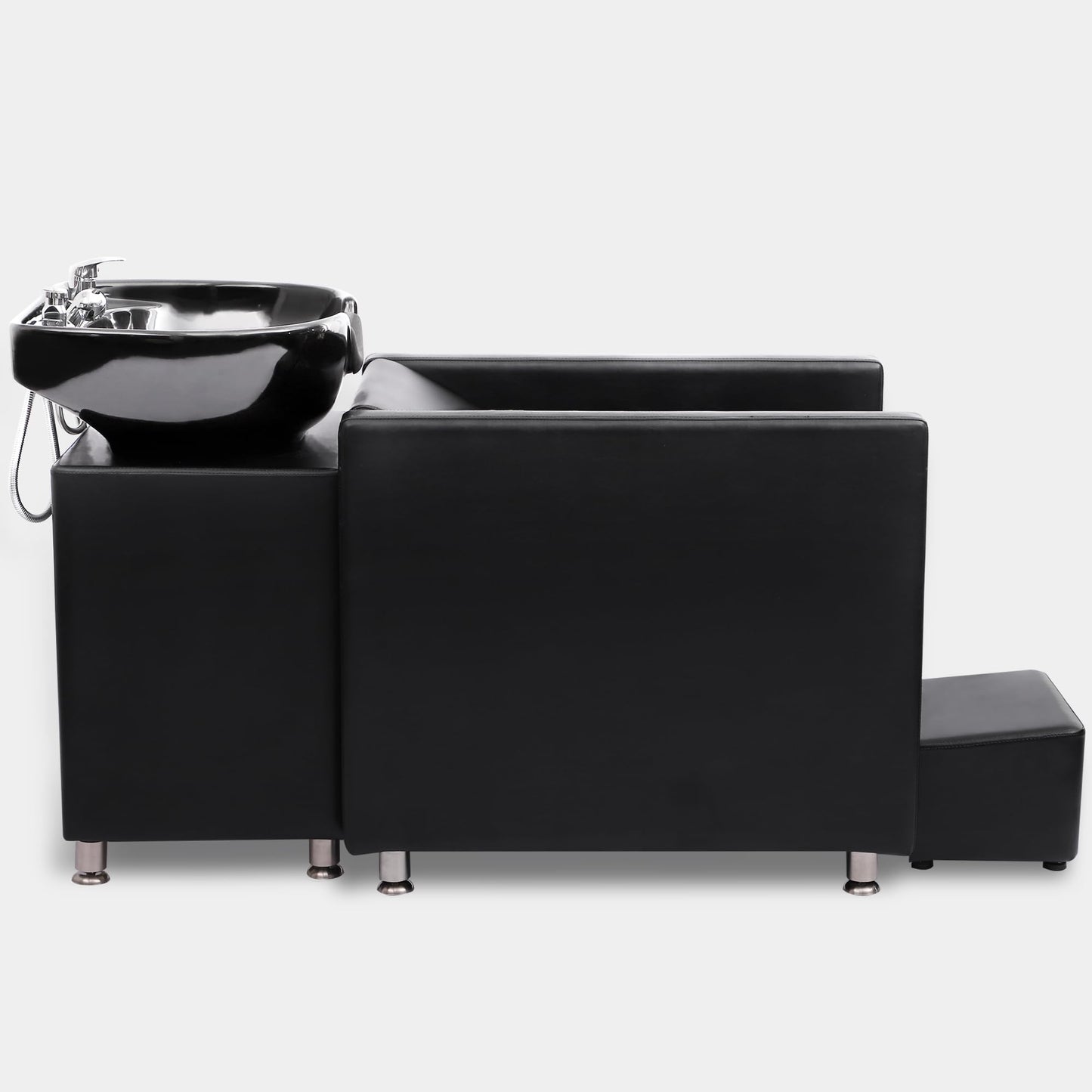 Black YOCONYO Backwash Shampoo Station Chair, Shampoo Bowl and Chair Set for Salon, Hair Washing Station for Hair Stylist, Backwash Chair with Ceramic Bowl, Sink Chair Station for Barbershop